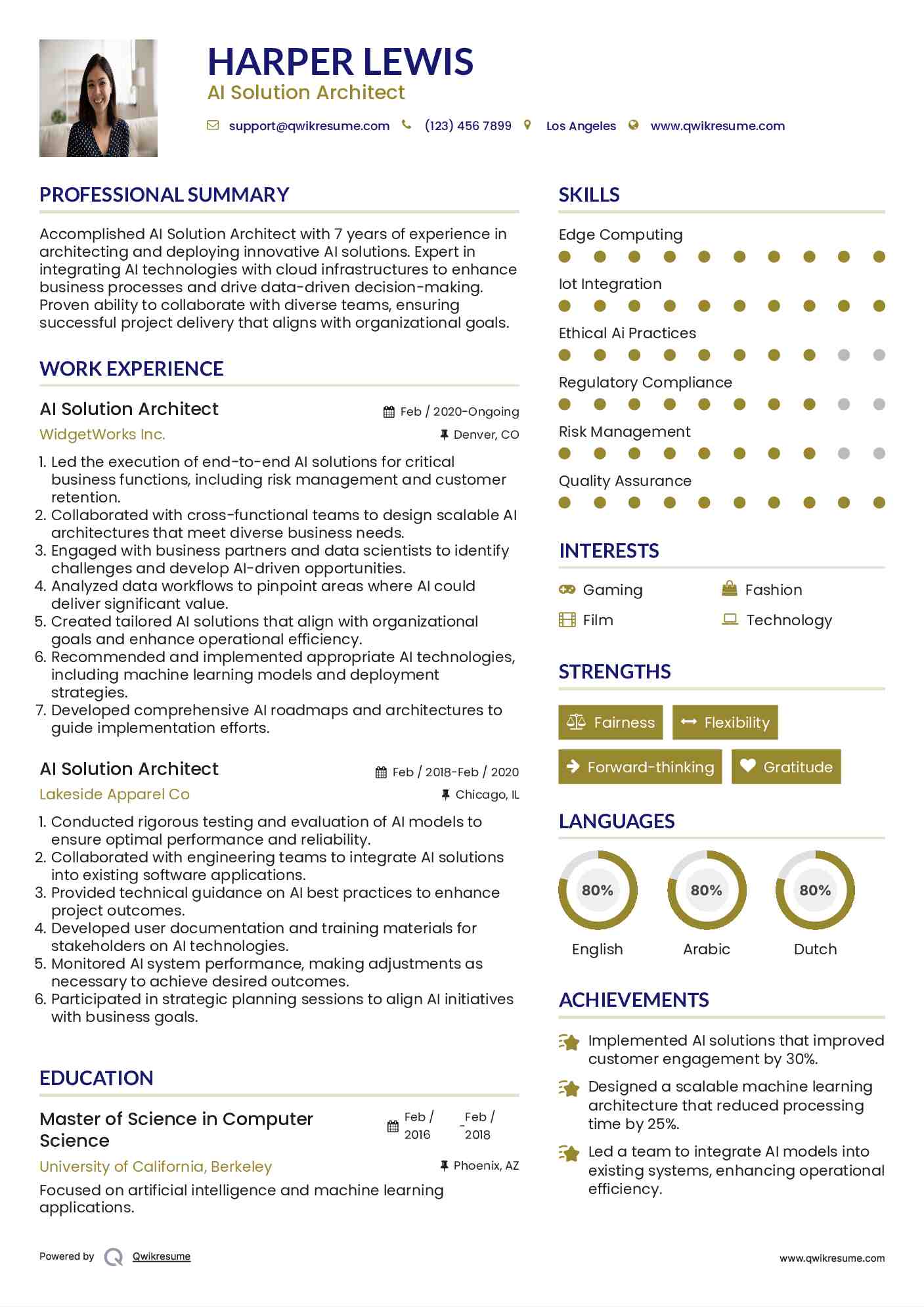 AI Solution Architect Resume Format