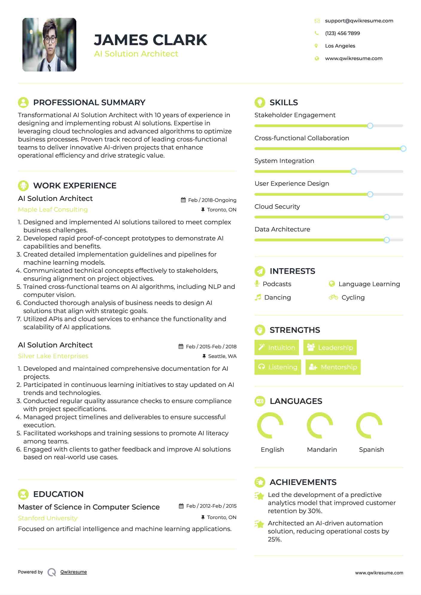 AI Solution Architect Resume Template