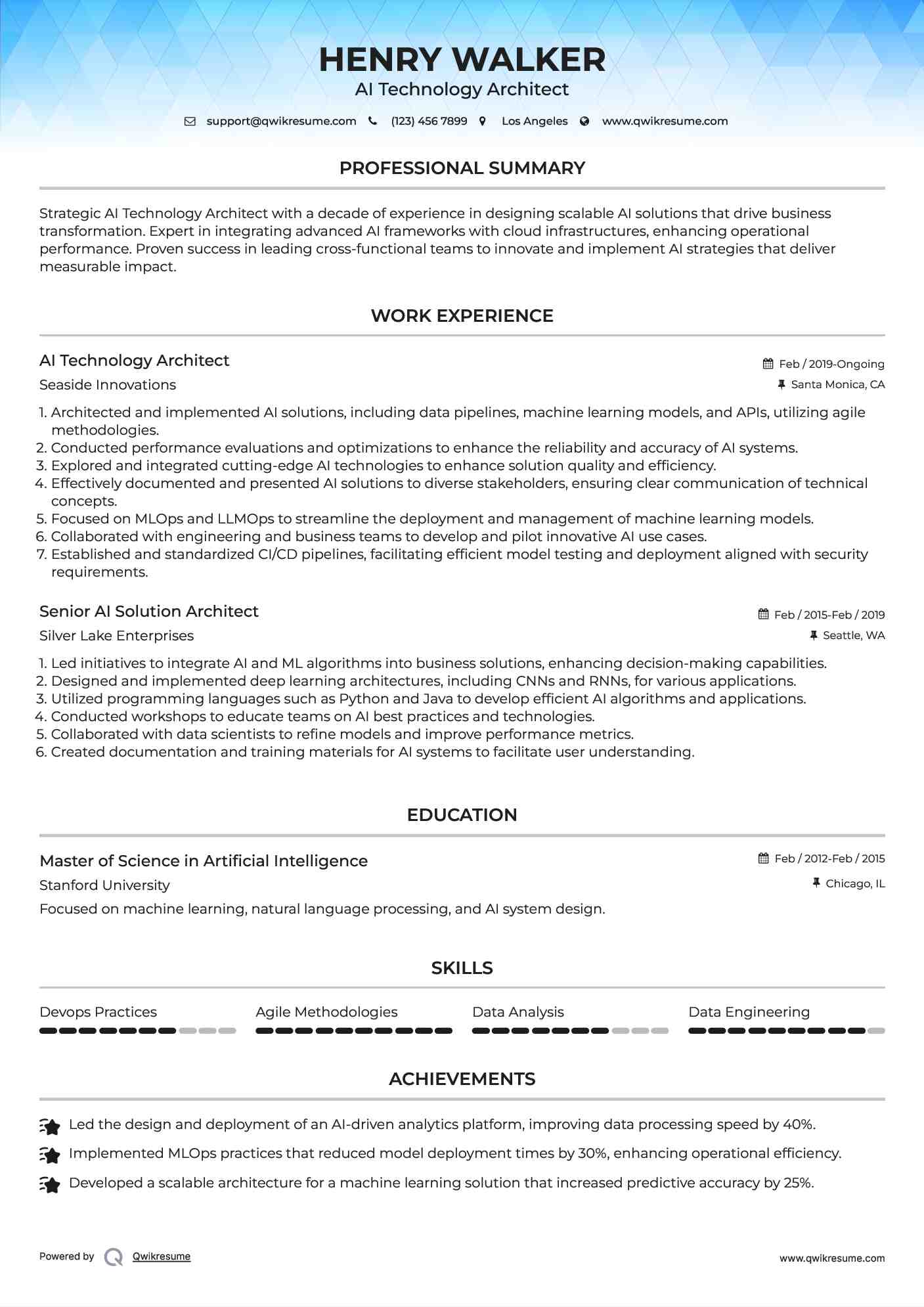 AI Technology Architect Resume Model