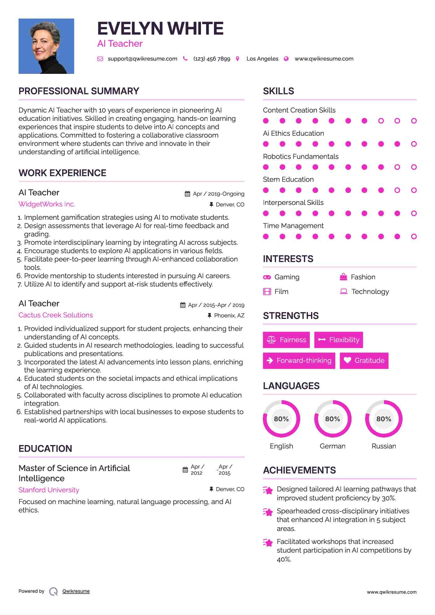 AI Teacher Resume Sample