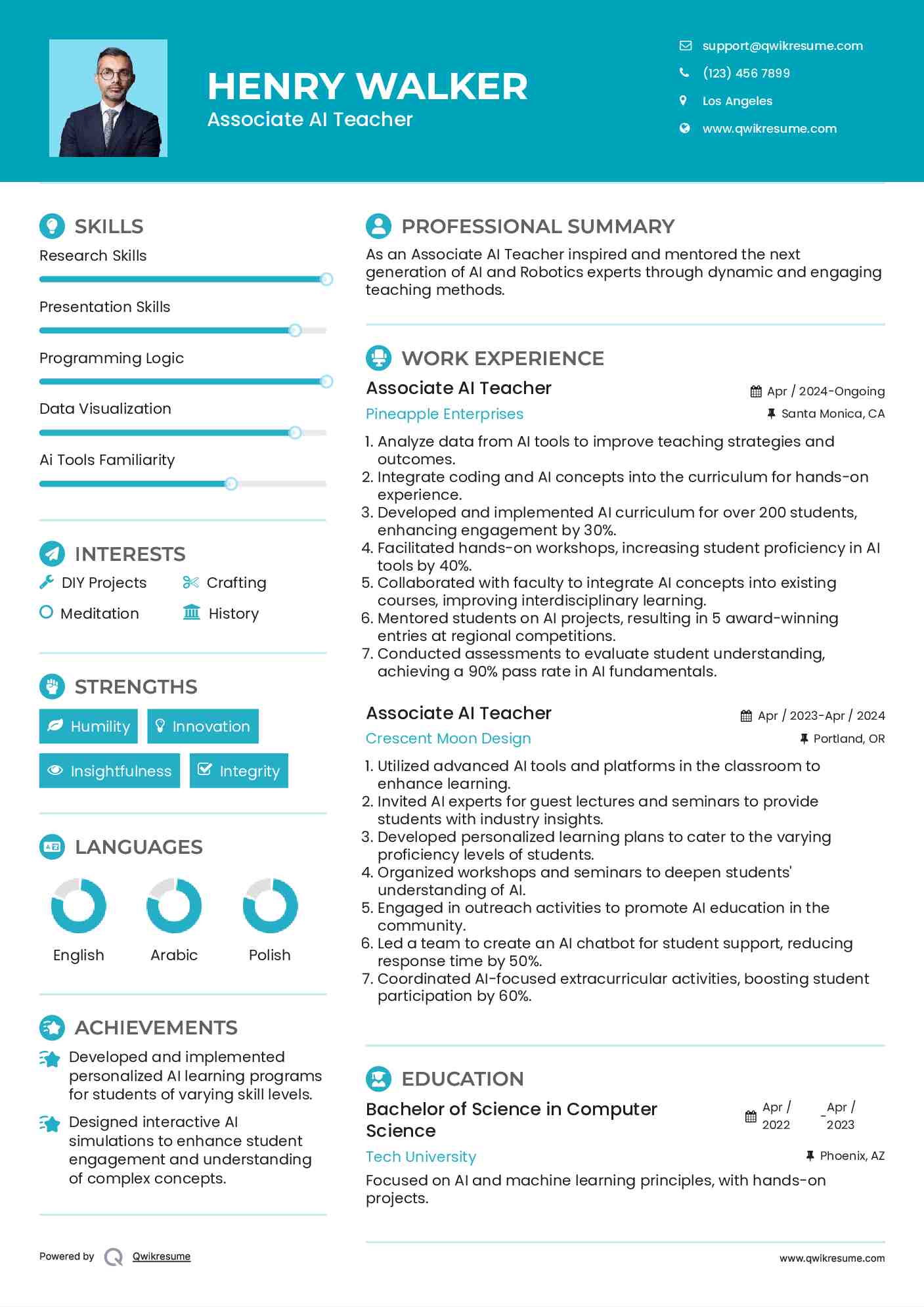 Associate AI Teacher Resume Model