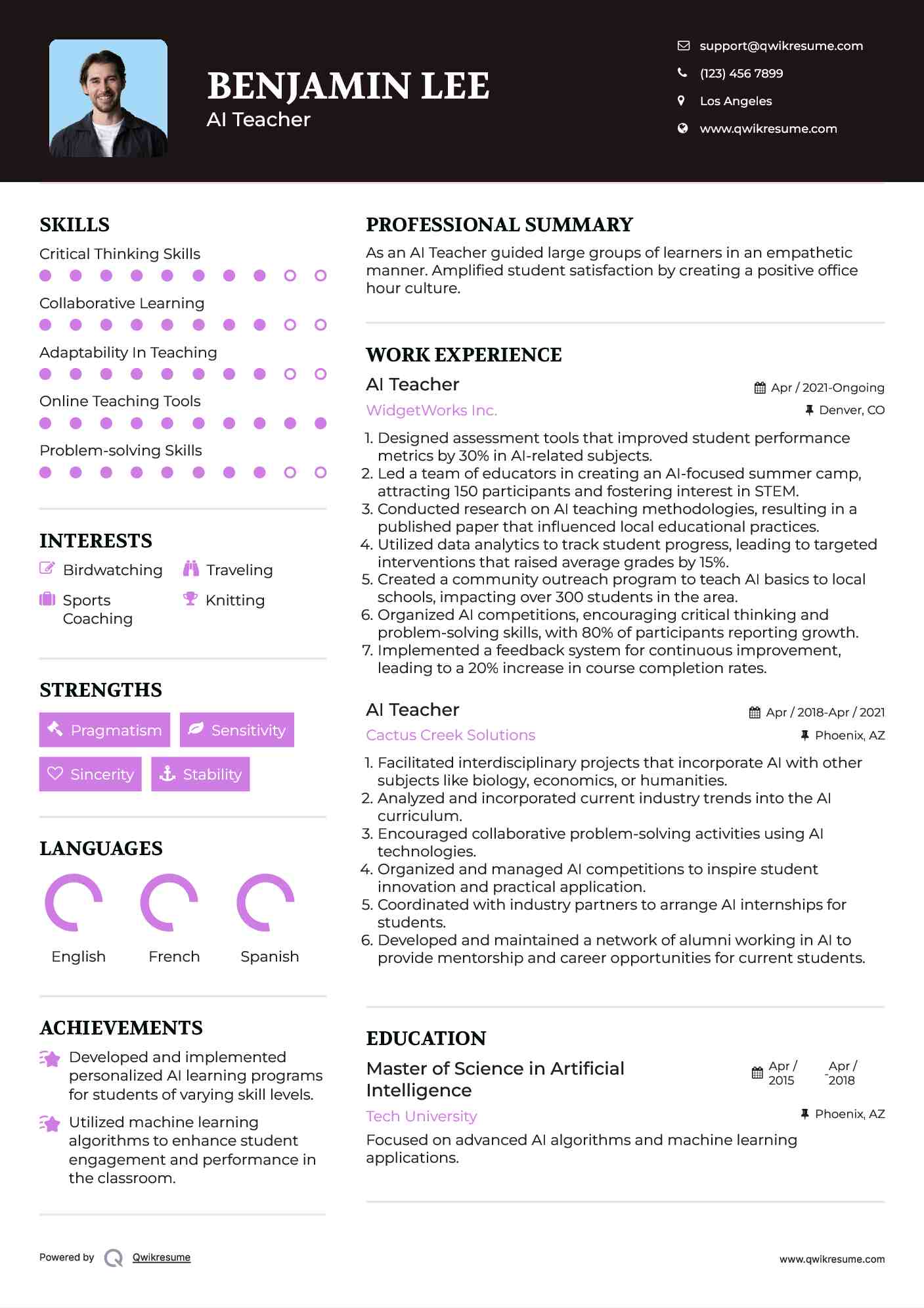AI Teacher Resume Sample