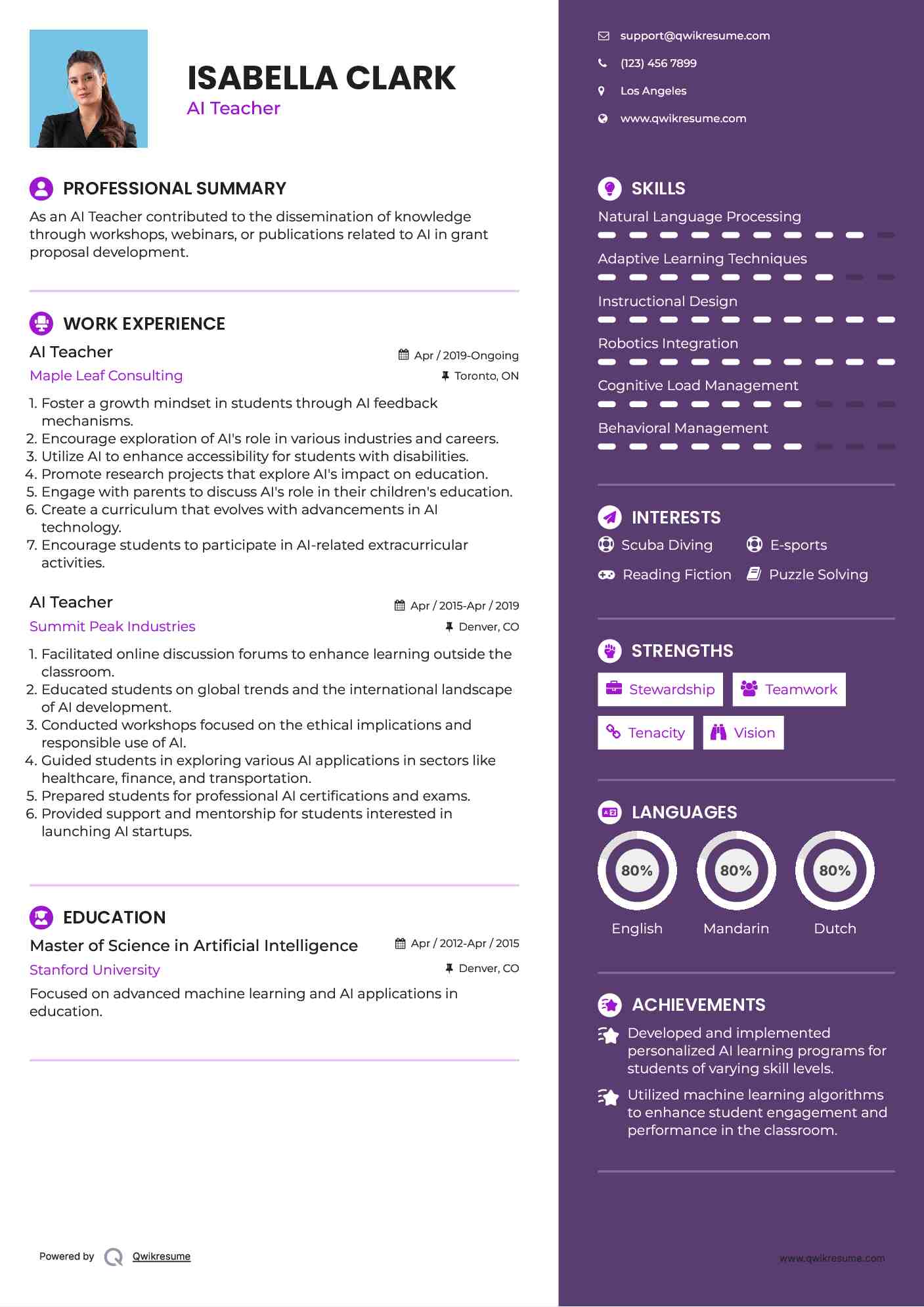 AI Teacher Resume Sample