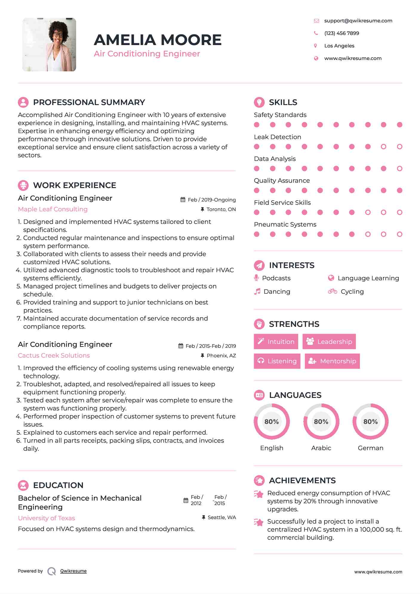 Air Conditioning Engineer Resume Sample