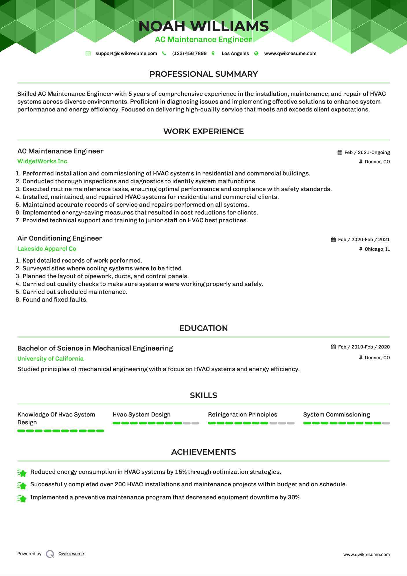 AC Maintenance Engineer Resume Template