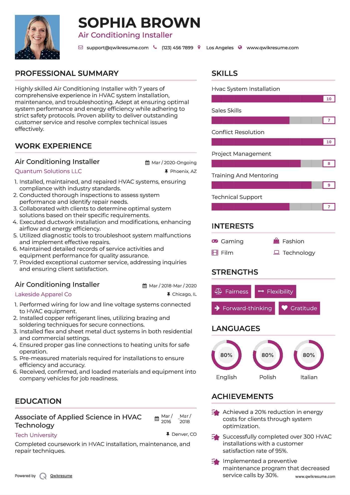 Air Conditioning Installer Resume Format
