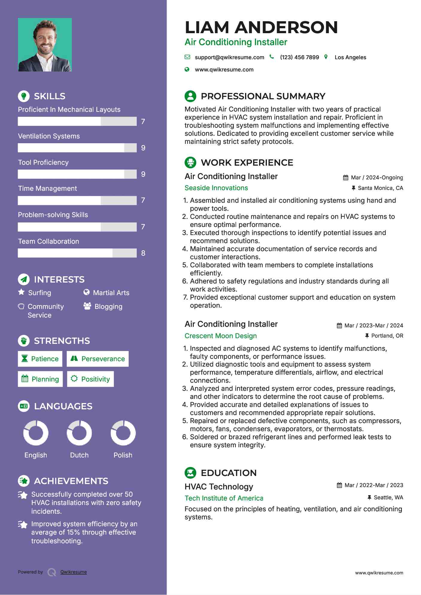 Air Conditioning Installer Resume Sample