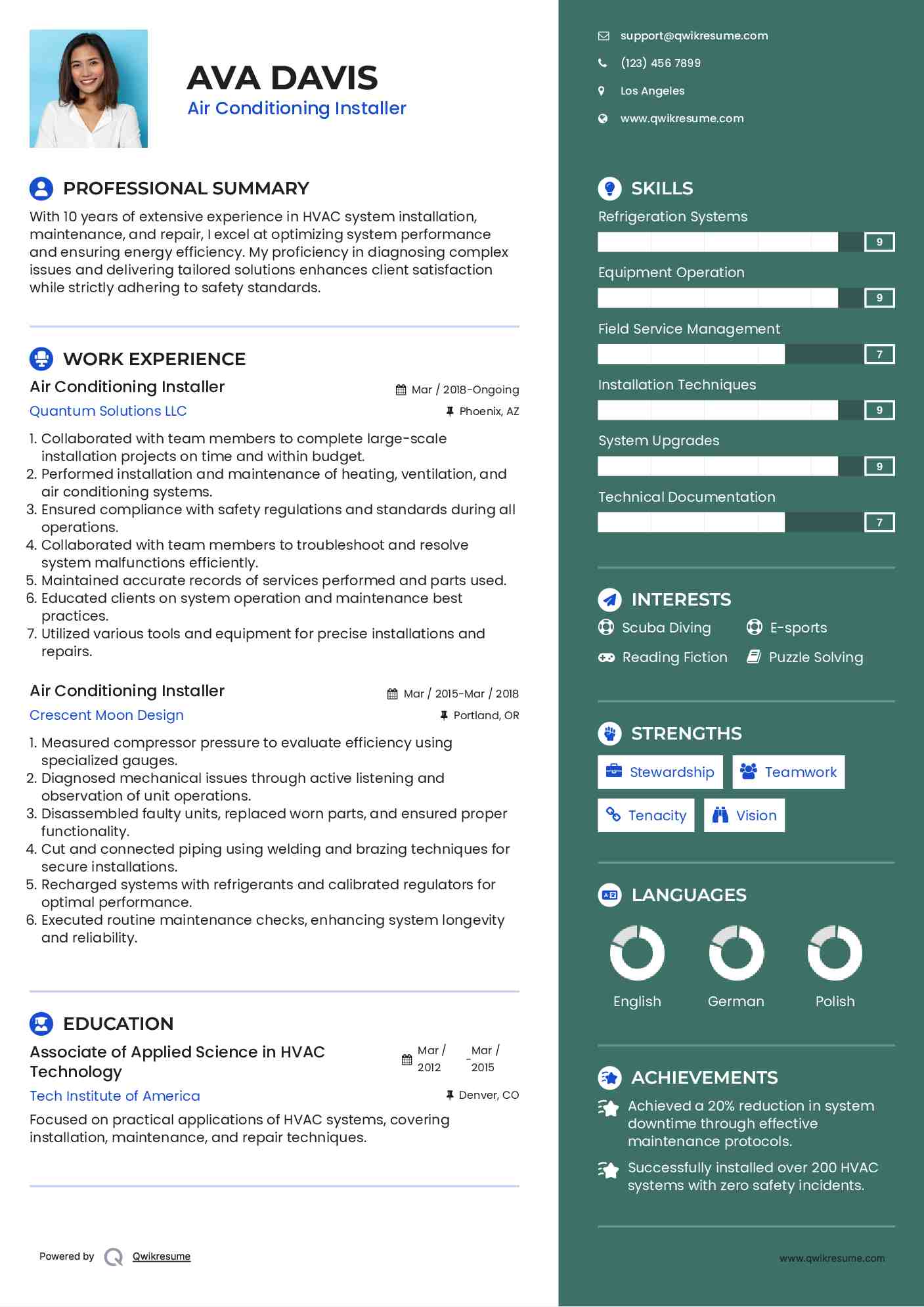 Air Conditioning Installer Resume Model