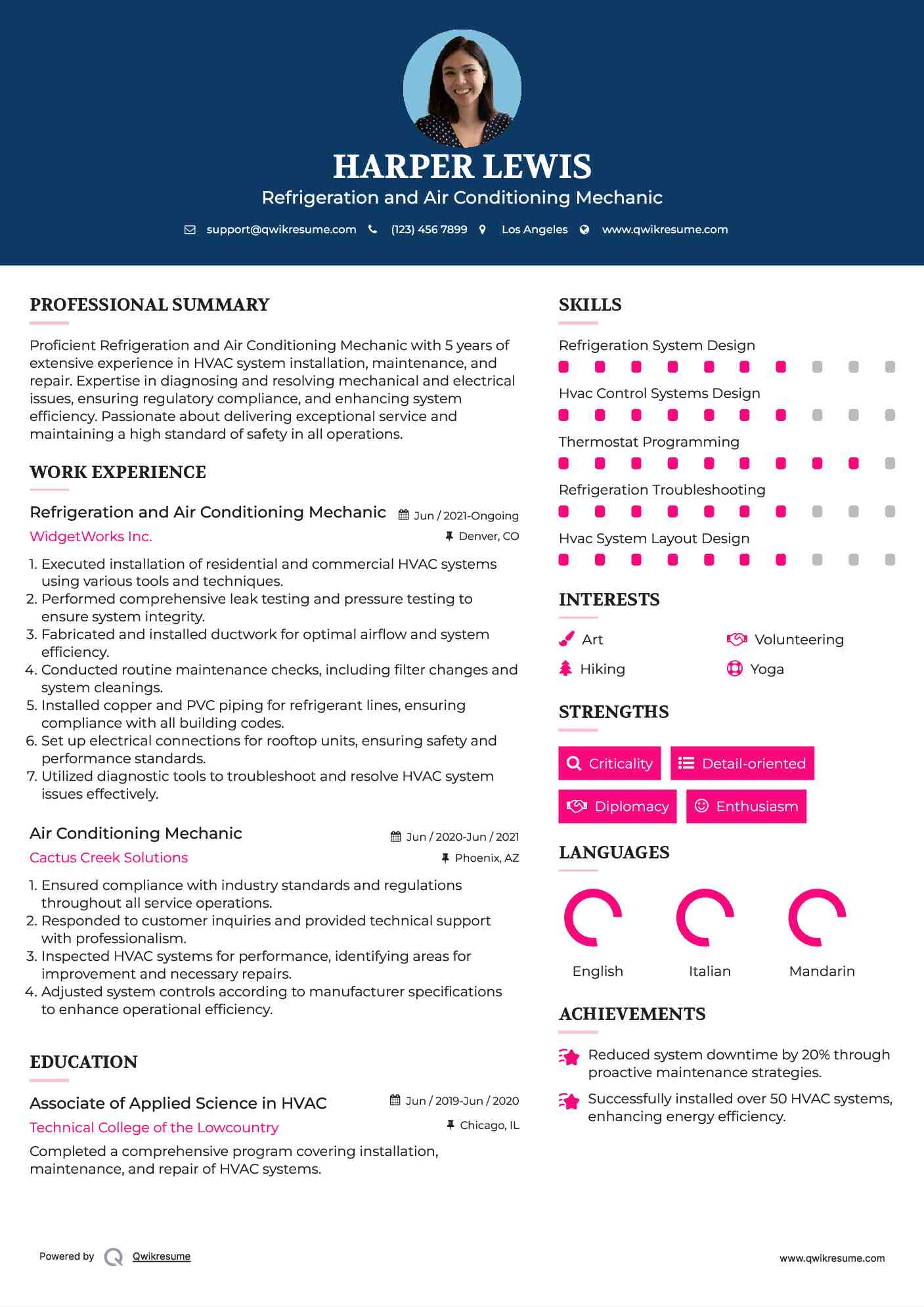 Refrigeration and Air Conditioning Mechanic Resume Sample