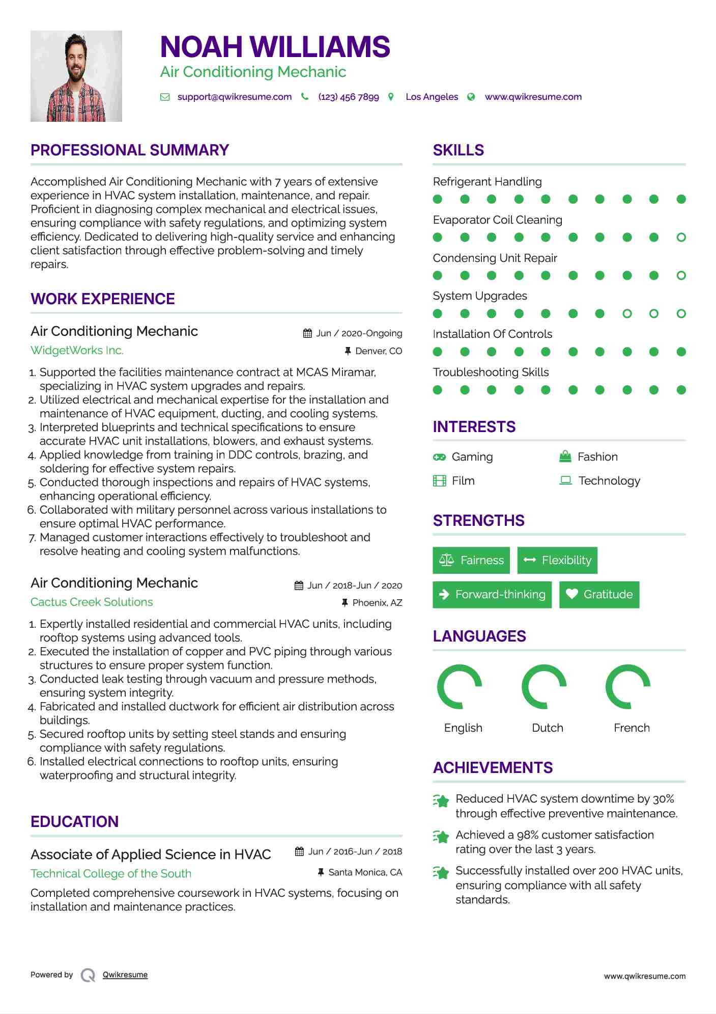 Air Conditioning Mechanic Resume Sample