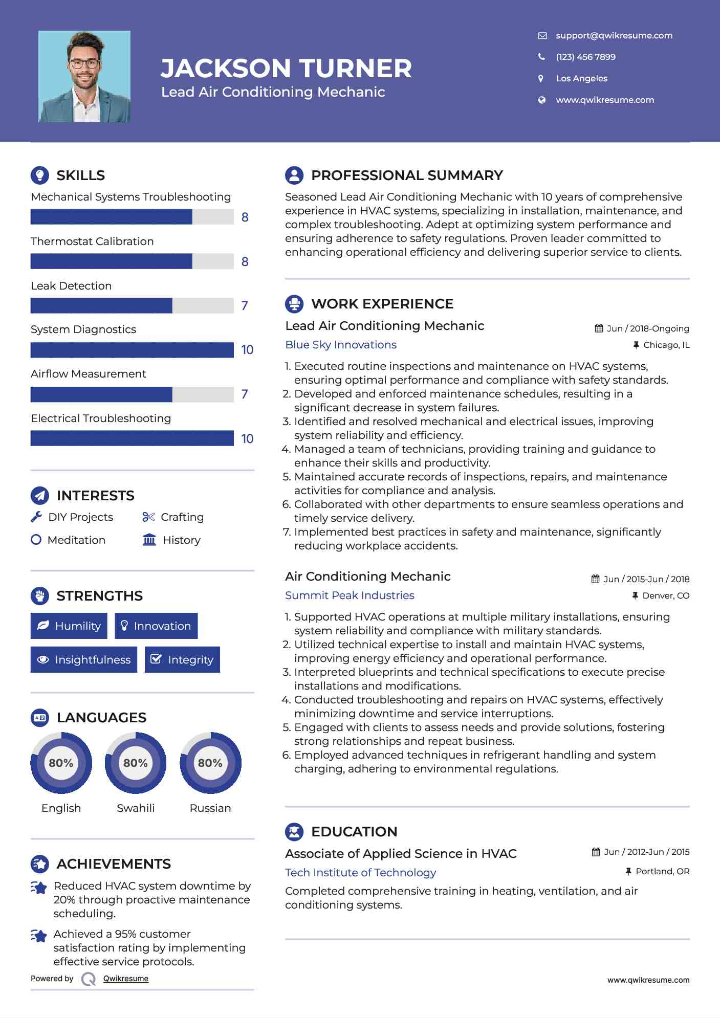 Lead Air Conditioning Mechanic Resume Model