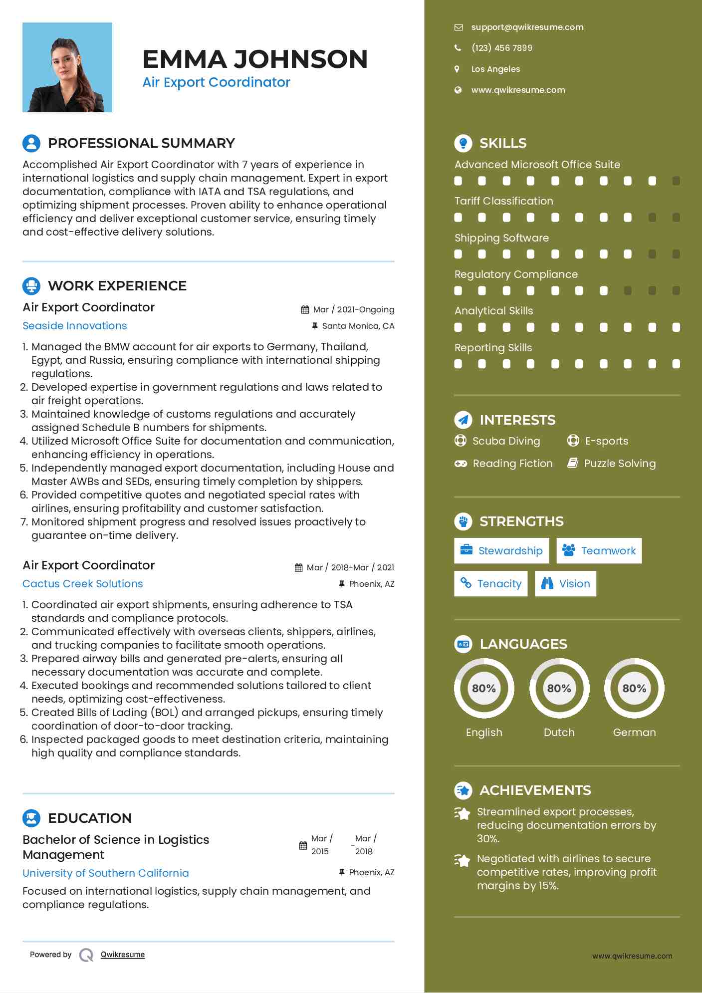 Air Export Coordinator Resume Format