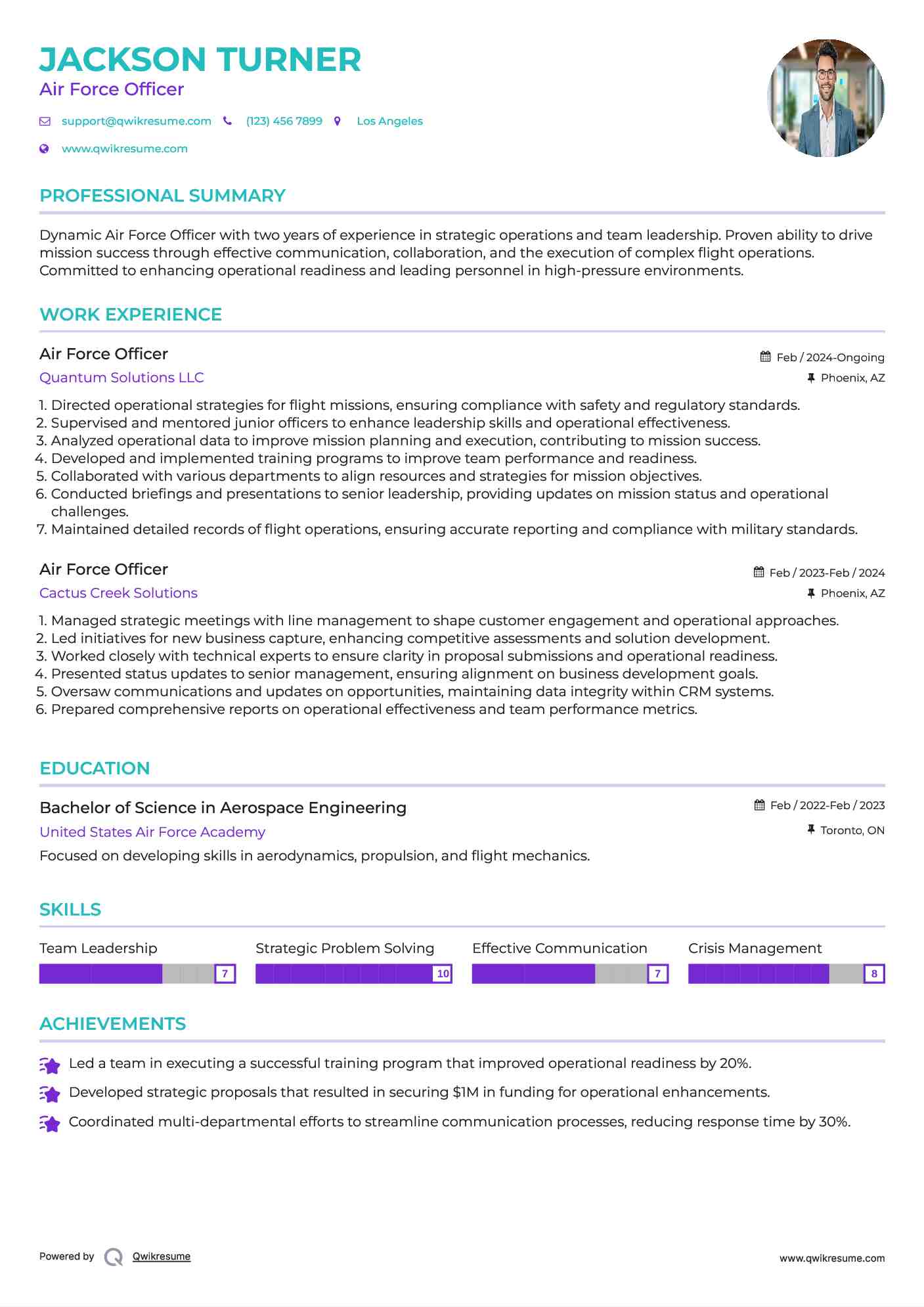 Air Force Officer Resume Sample