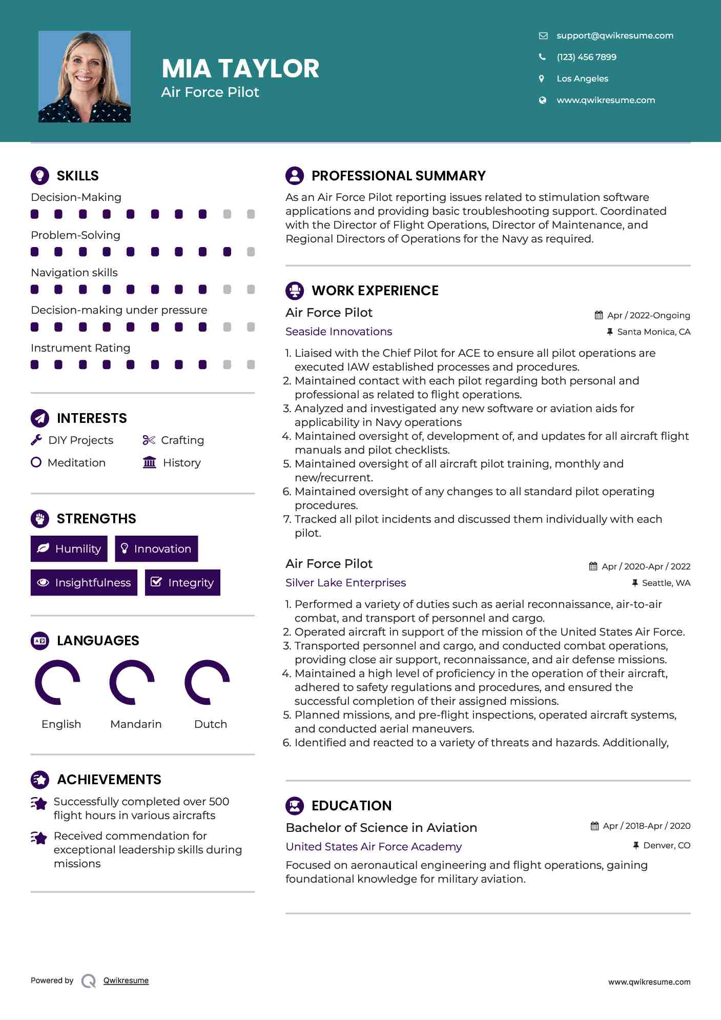 Air Force Pilot Resume Format