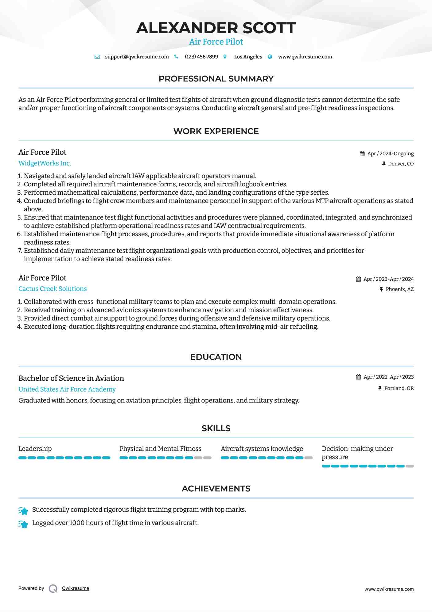 Air Force Pilot Resume Model