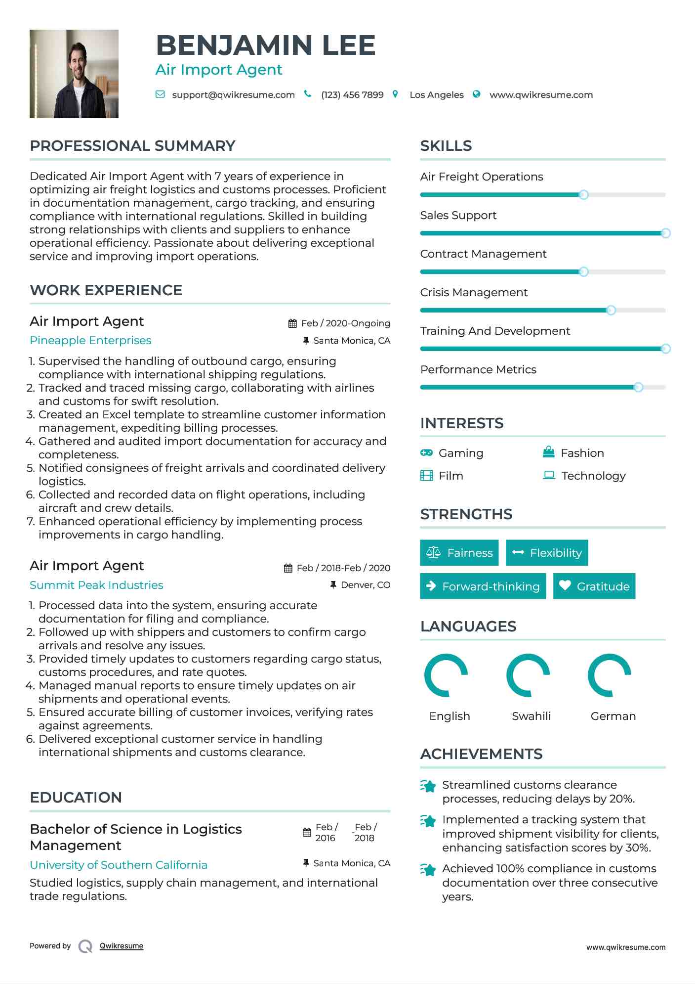 Air Import Agent Resume Example