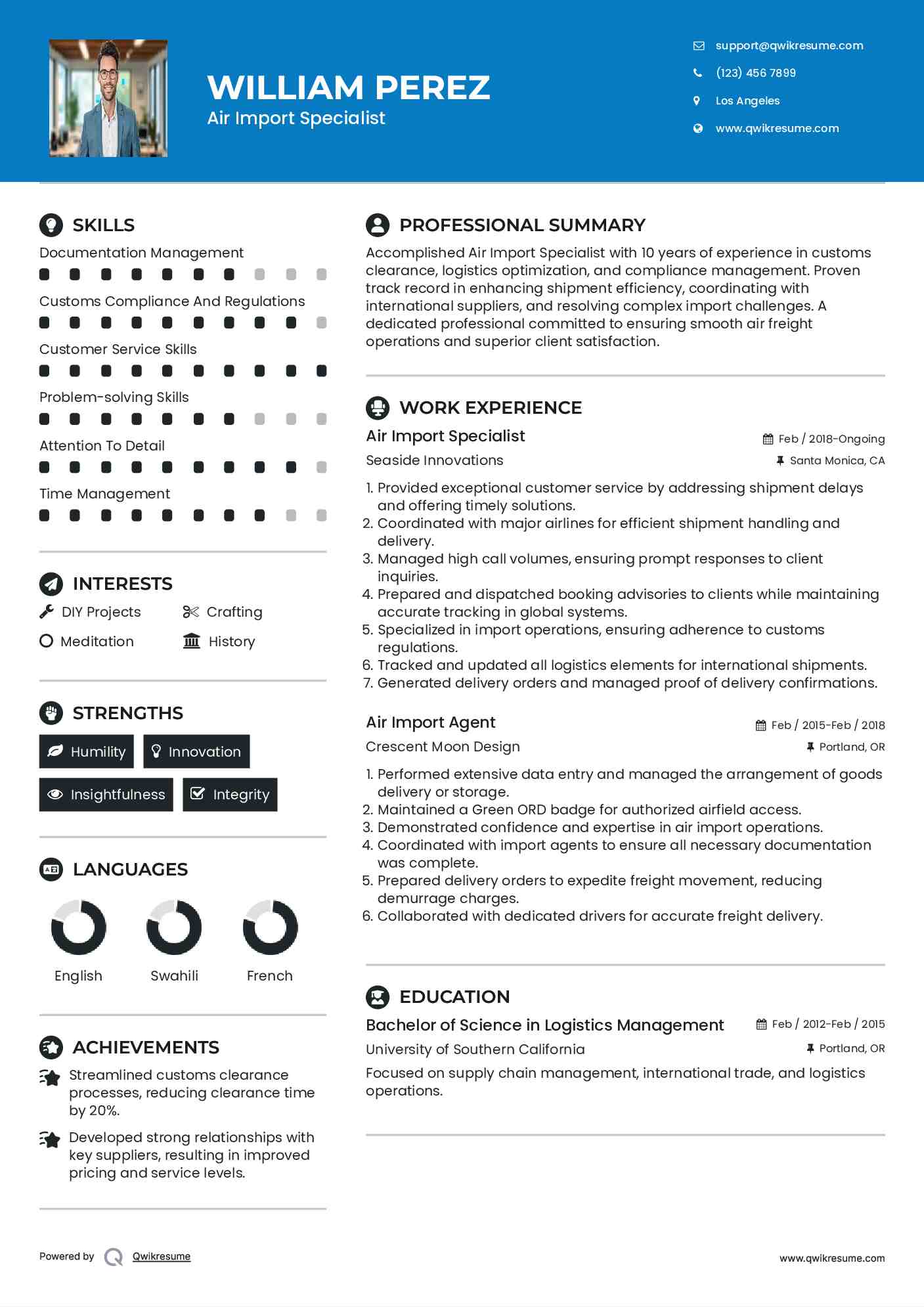 Air Import Specialist Resume Format
