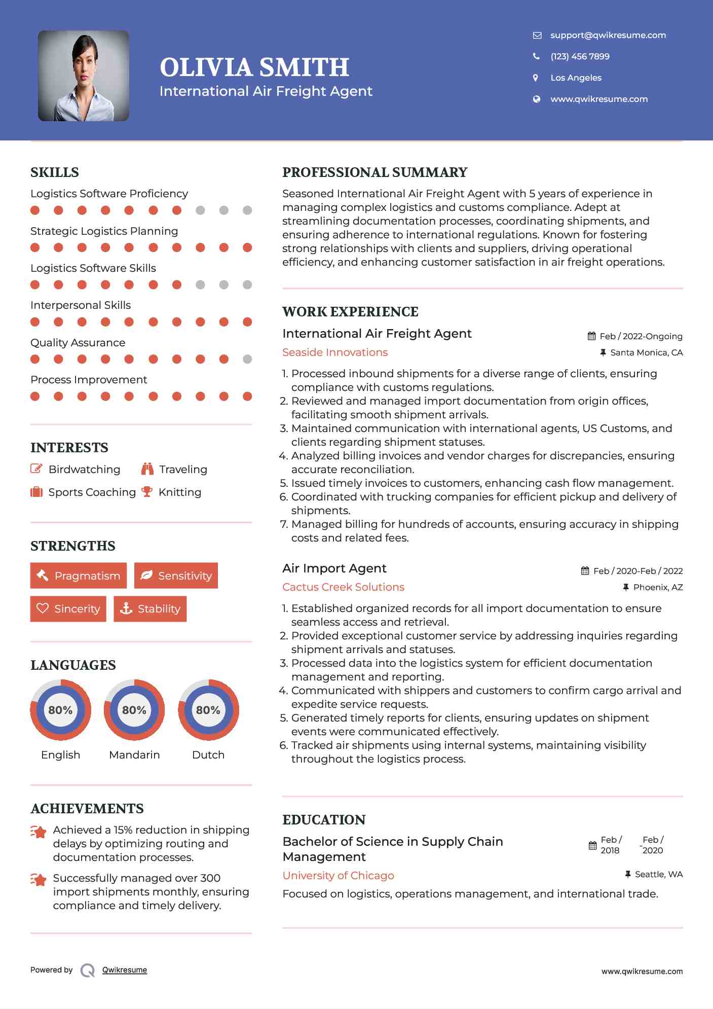 International Air Freight Agent Resume Model