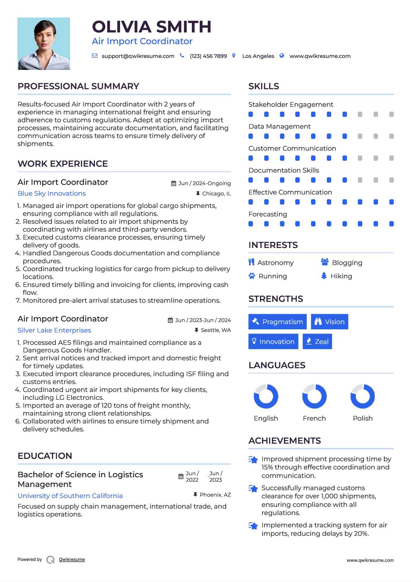 Air Import Coordinator Resume Model
