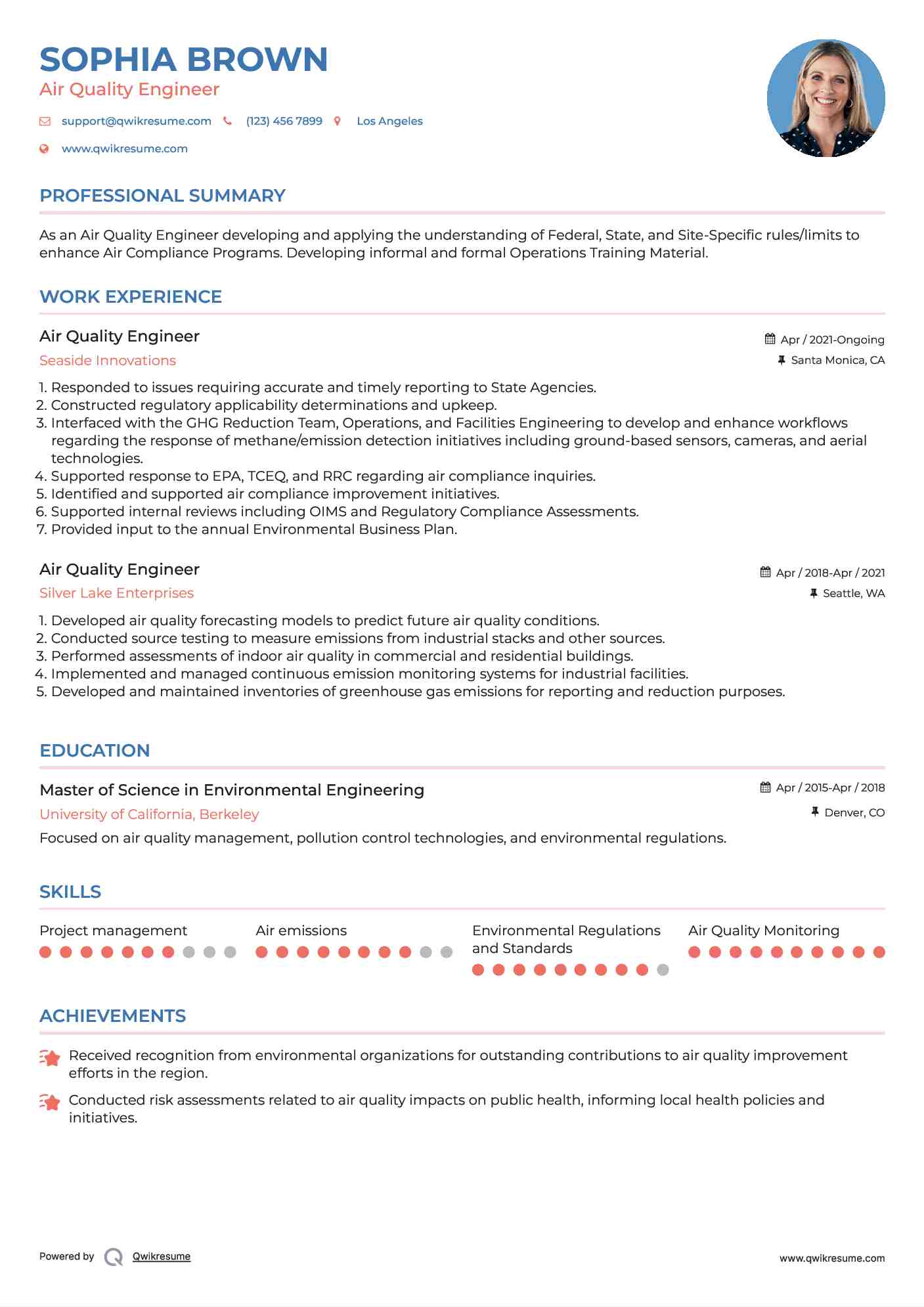 Air Quality Engineer Resume Model