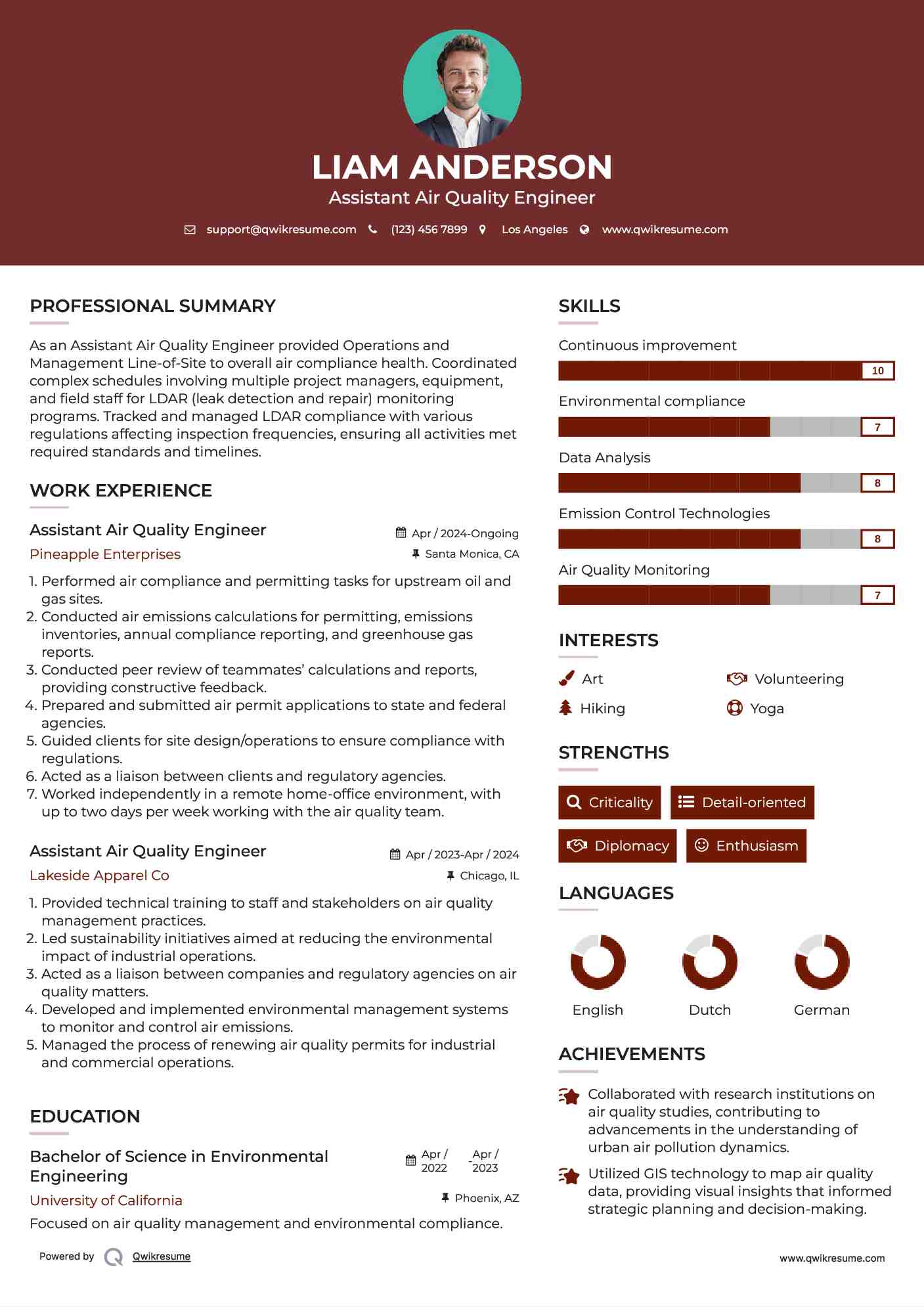 Assistant Air Quality Engineer Resume Template