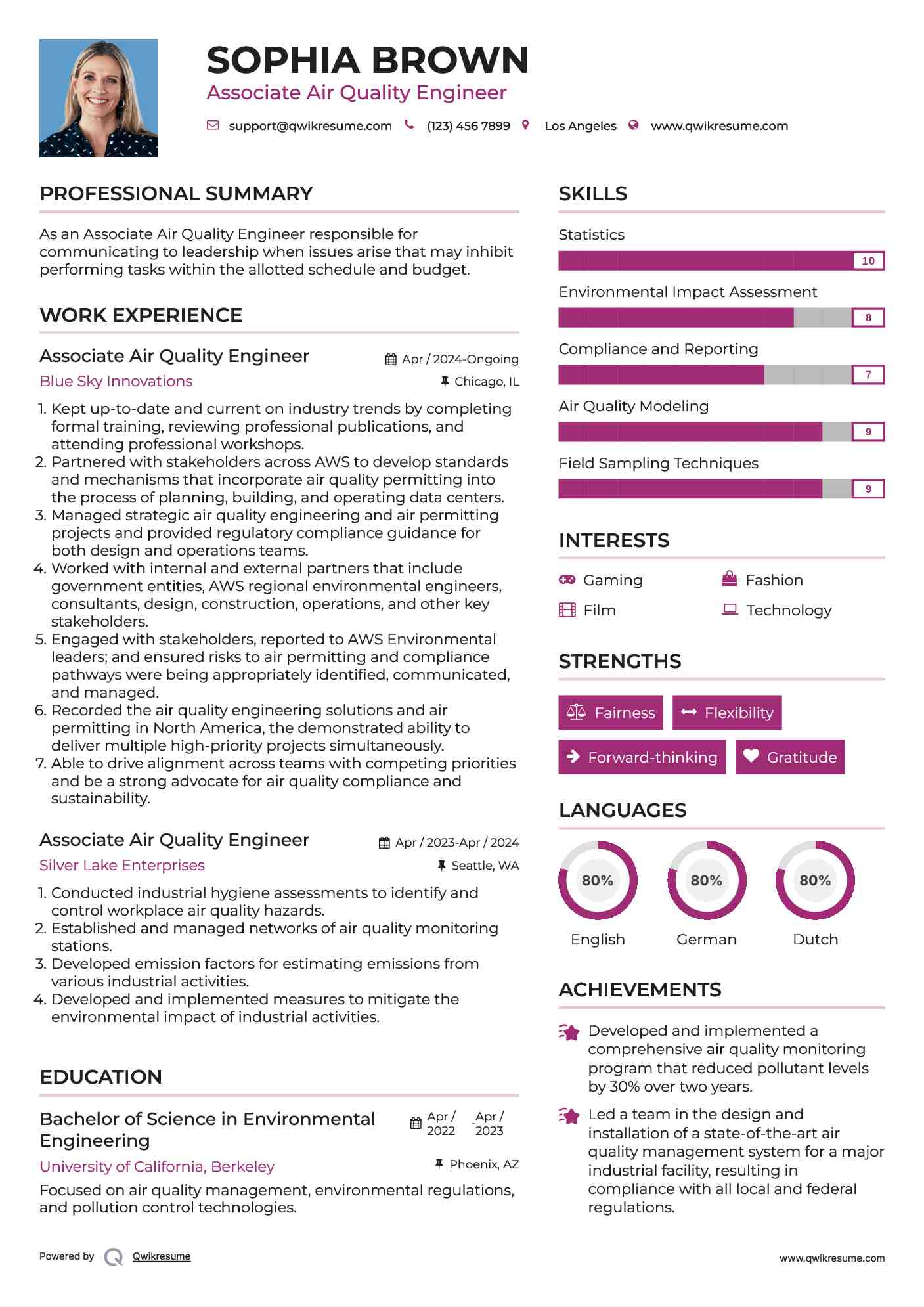 Associate Air Quality Engineer Resume Example