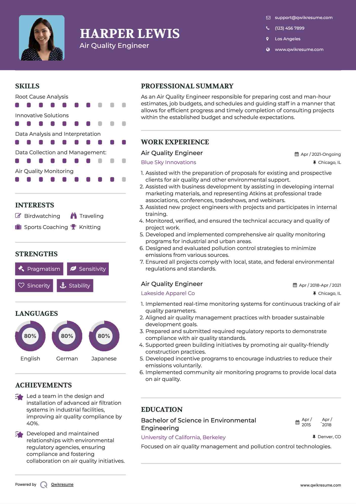 Air Quality Engineer Resume Template