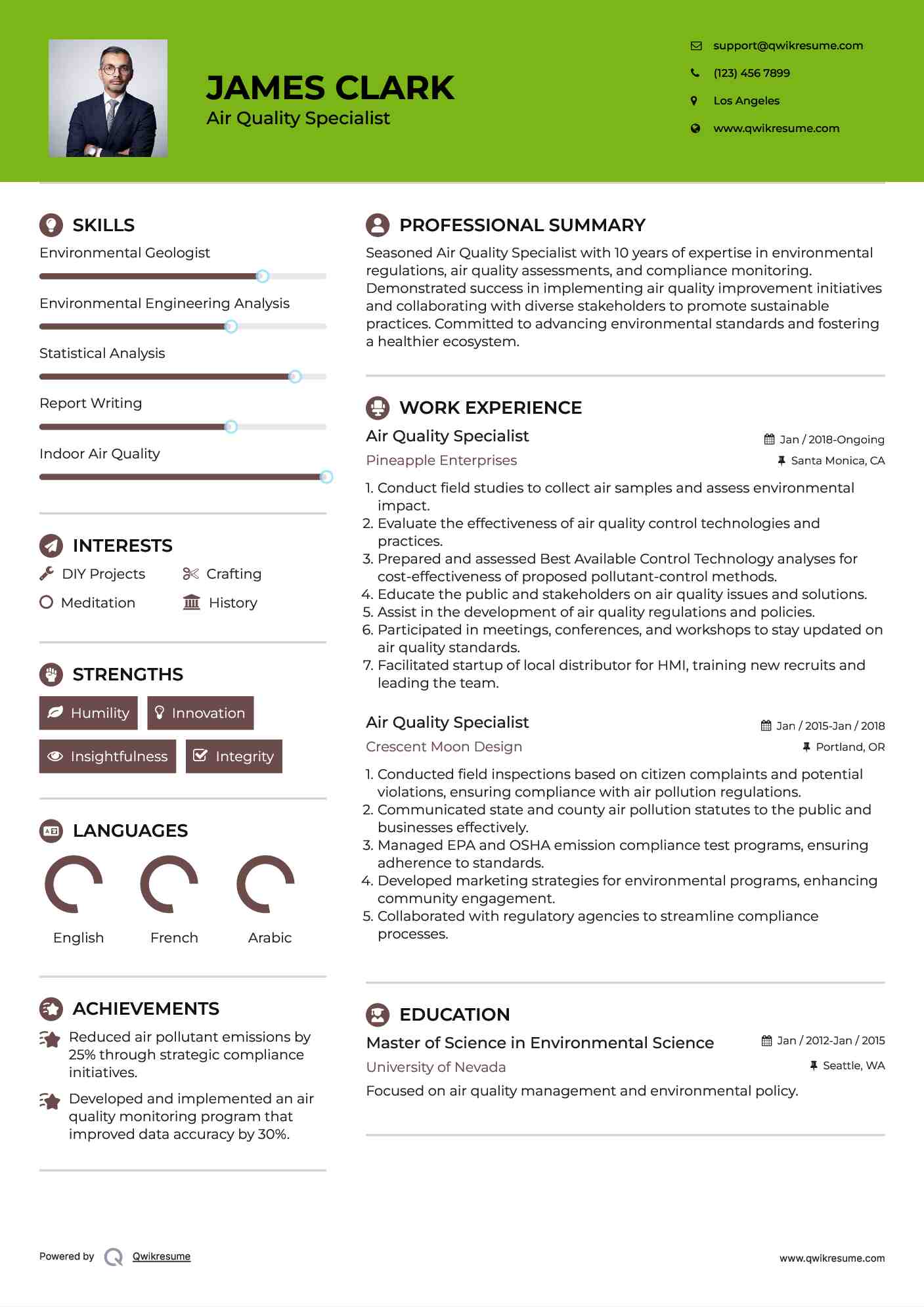 Air Quality Specialist Resume Samples QwikResume