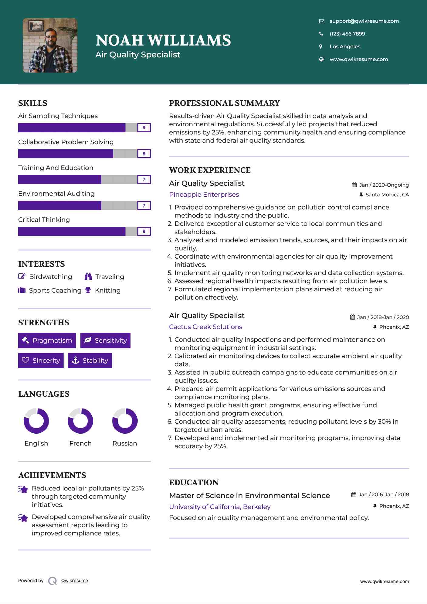 Air Quality Specialist Resume Model