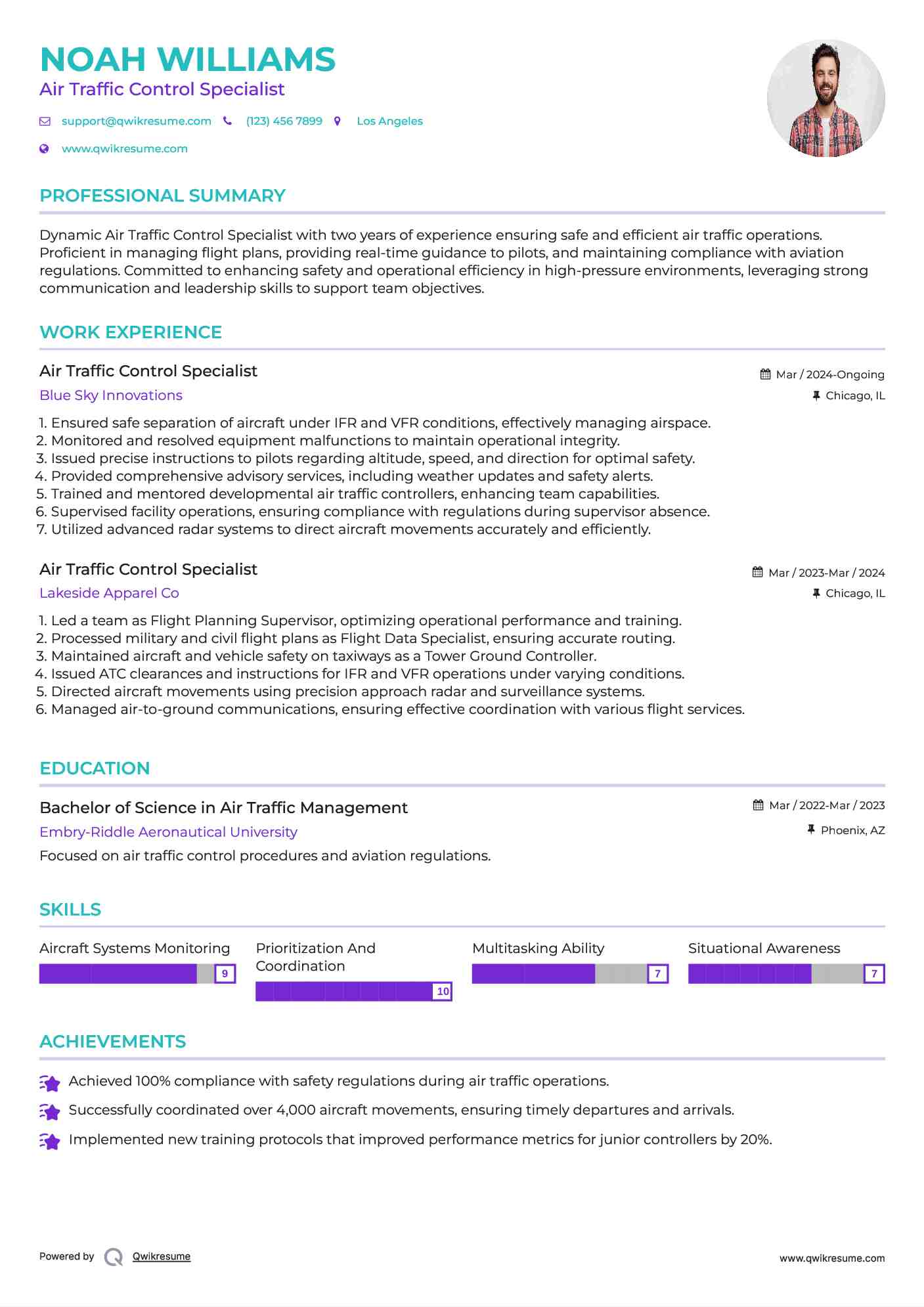Air Traffic Control Specialist Resume Sample