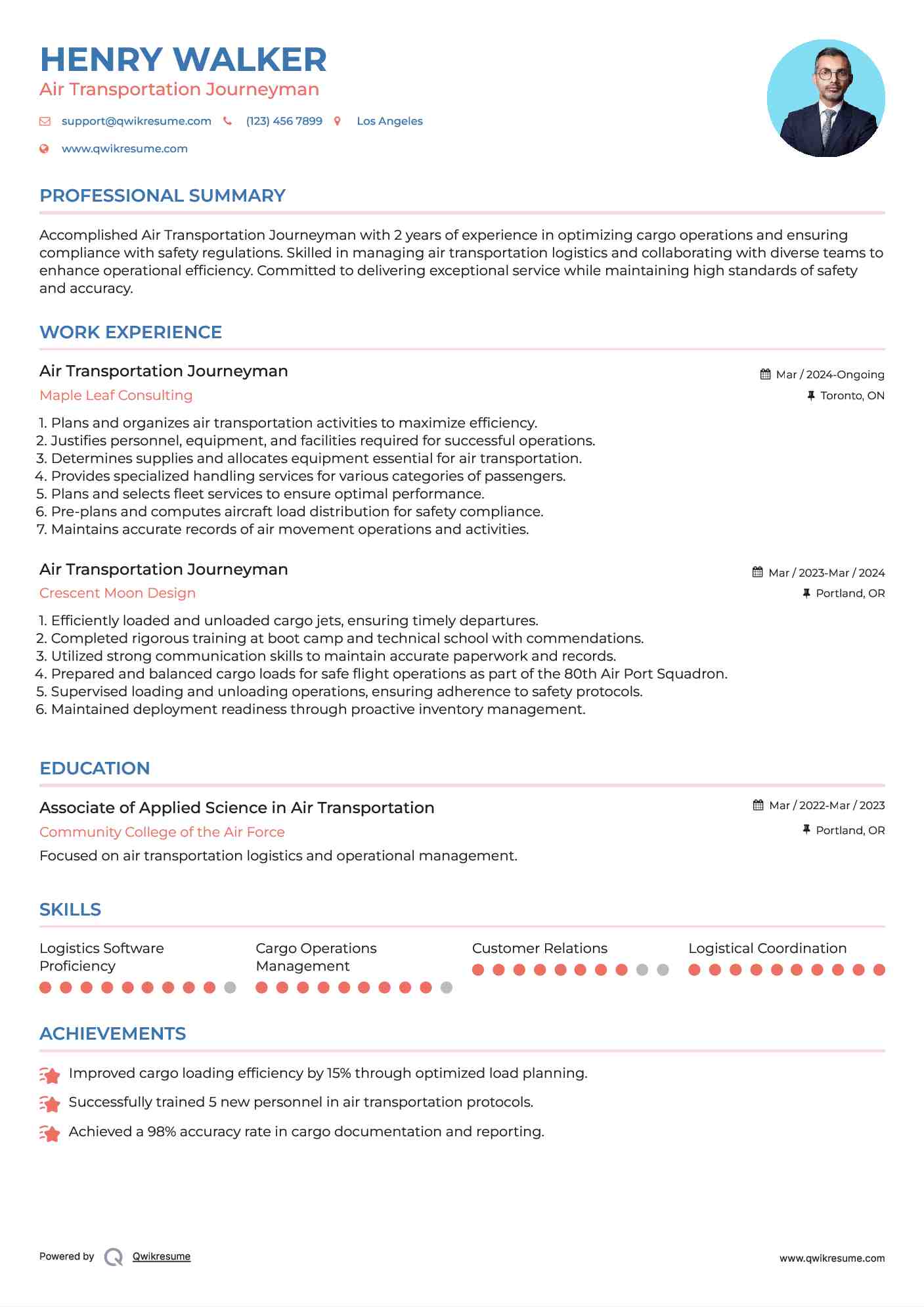 Air Transportation Journeyman Resume Template