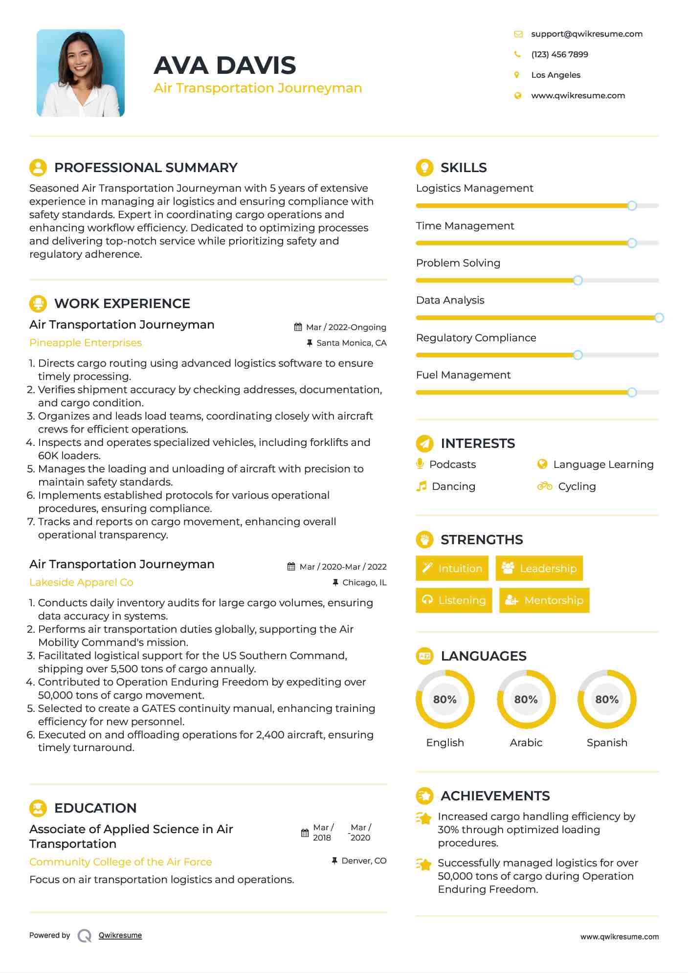Air Transportation Journeyman Resume Format