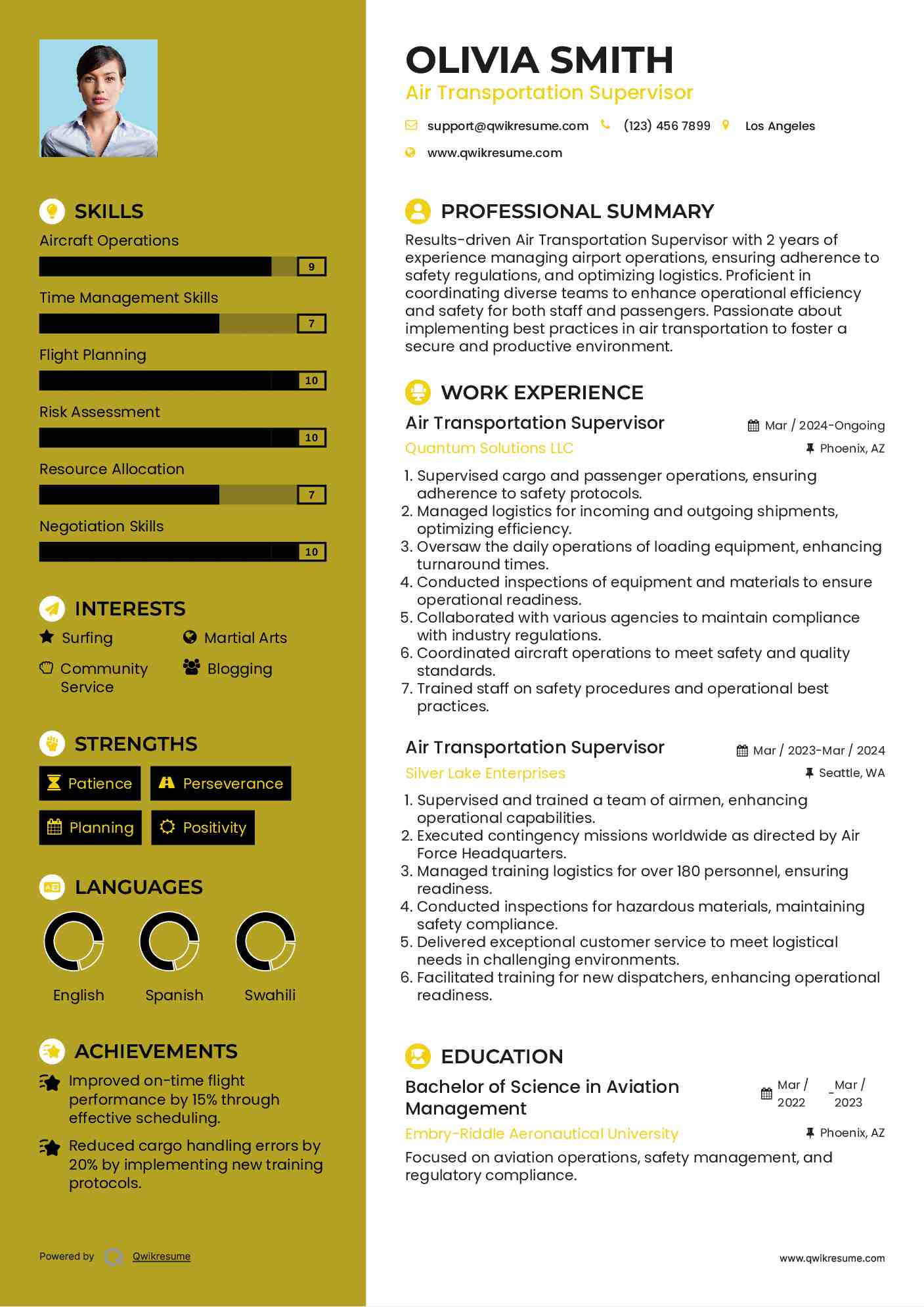 Air Transportation Supervisor Resume Template