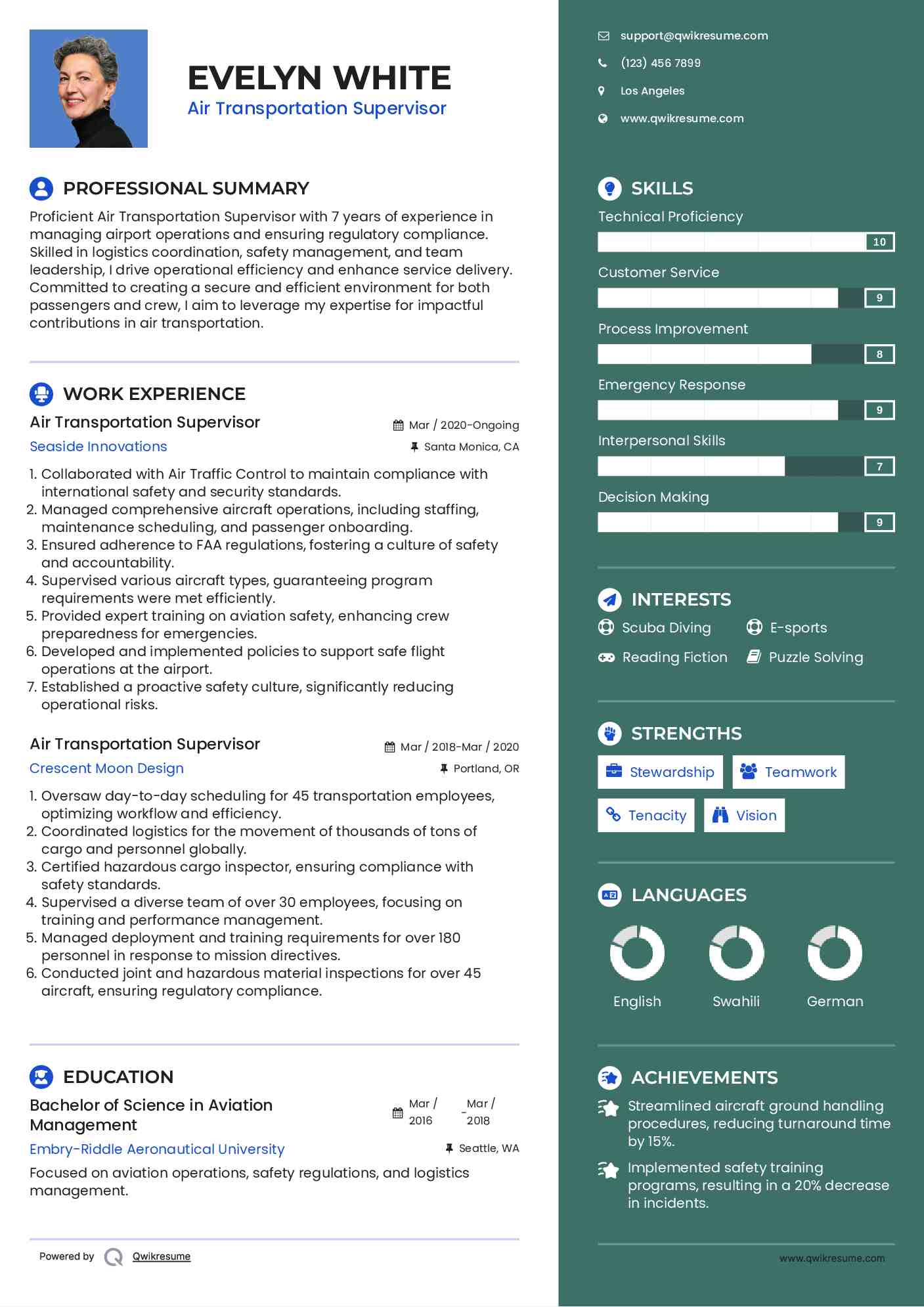 Air Transportation Supervisor Resume Format