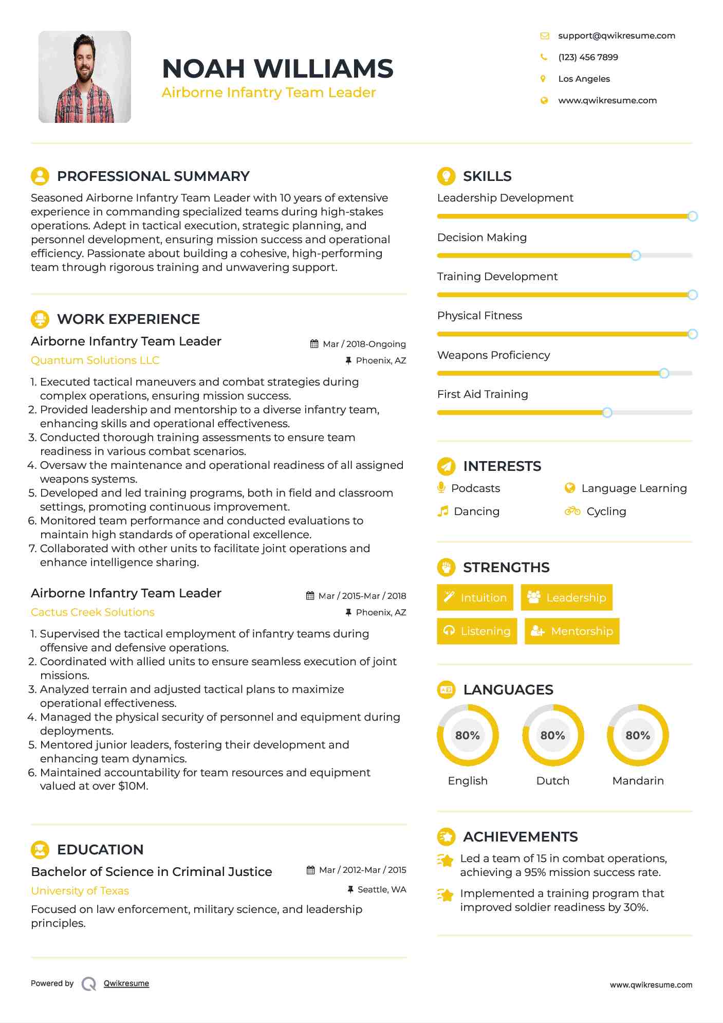Airborne Infantry Team Leader Resume Template