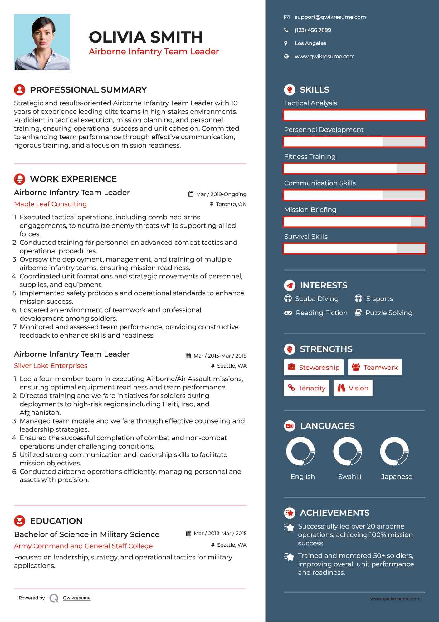 Airborne Infantry Team Leader Resume Format