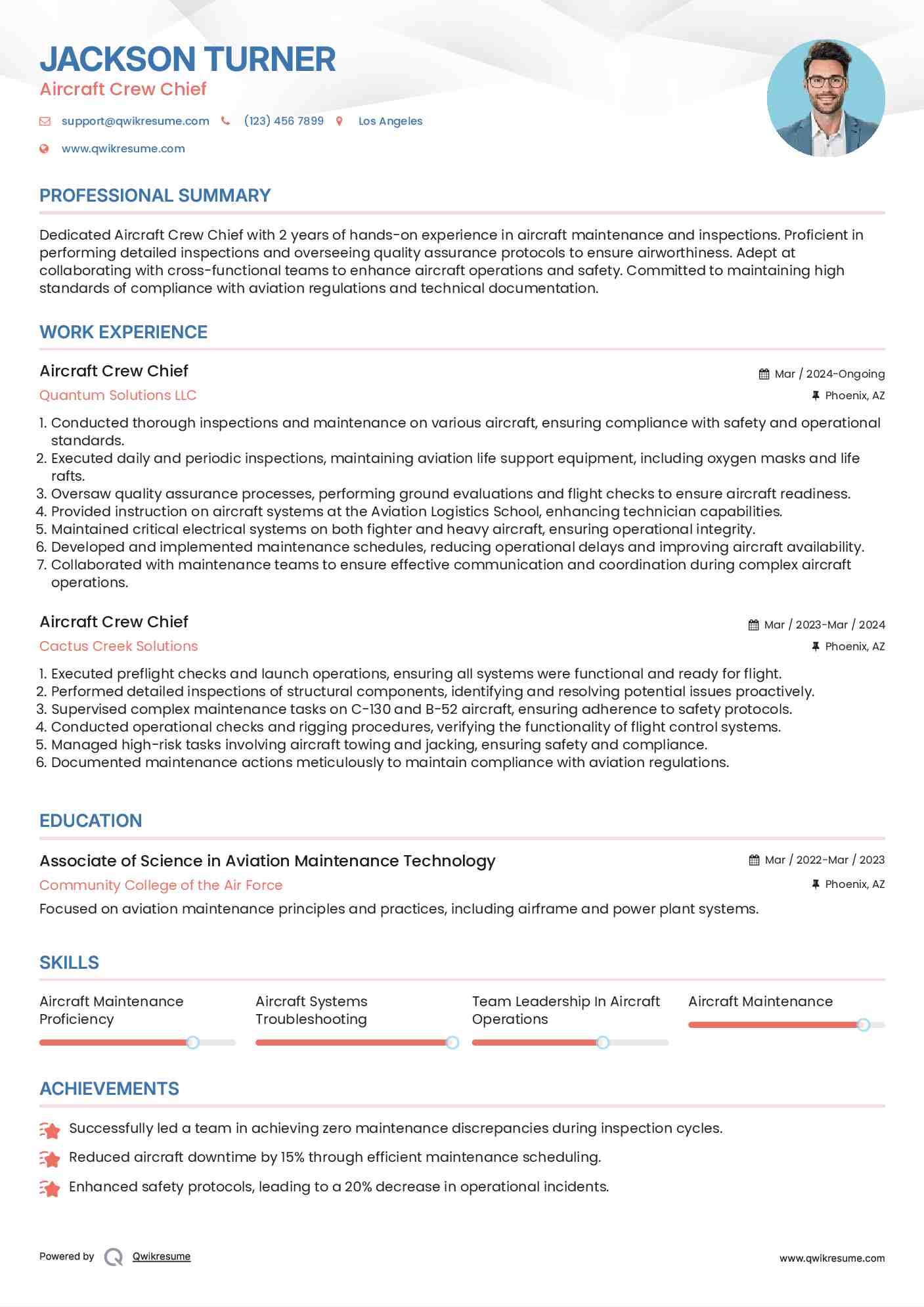 Aircraft Crew Chief Resume Example