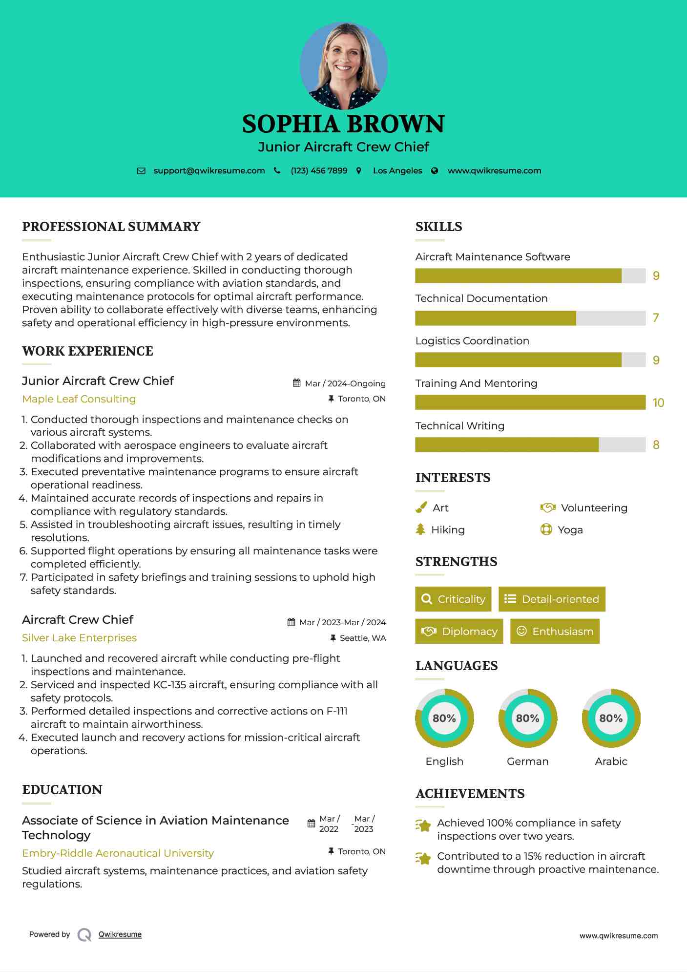 Junior Aircraft Crew Chief Resume Model