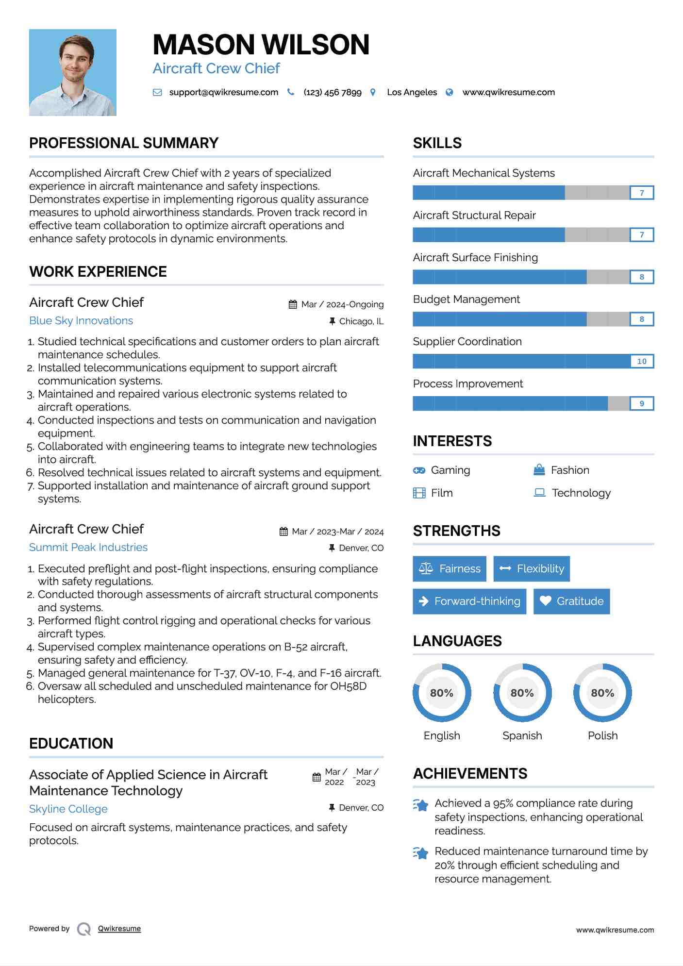 Aircraft Crew Chief Resume Example