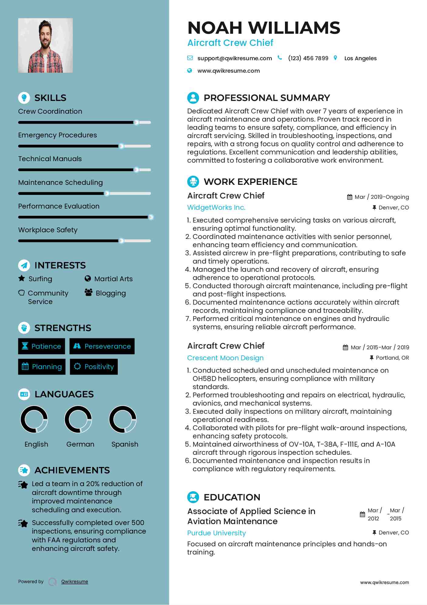 Aircraft Crew Chief Resume Sample