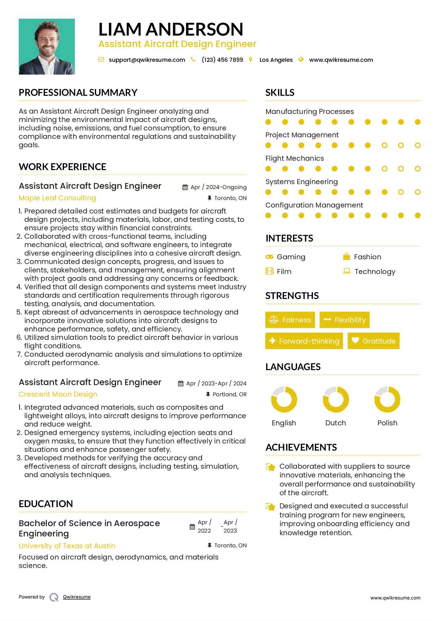 Assistant Aircraft Design Engineer  Resume Template