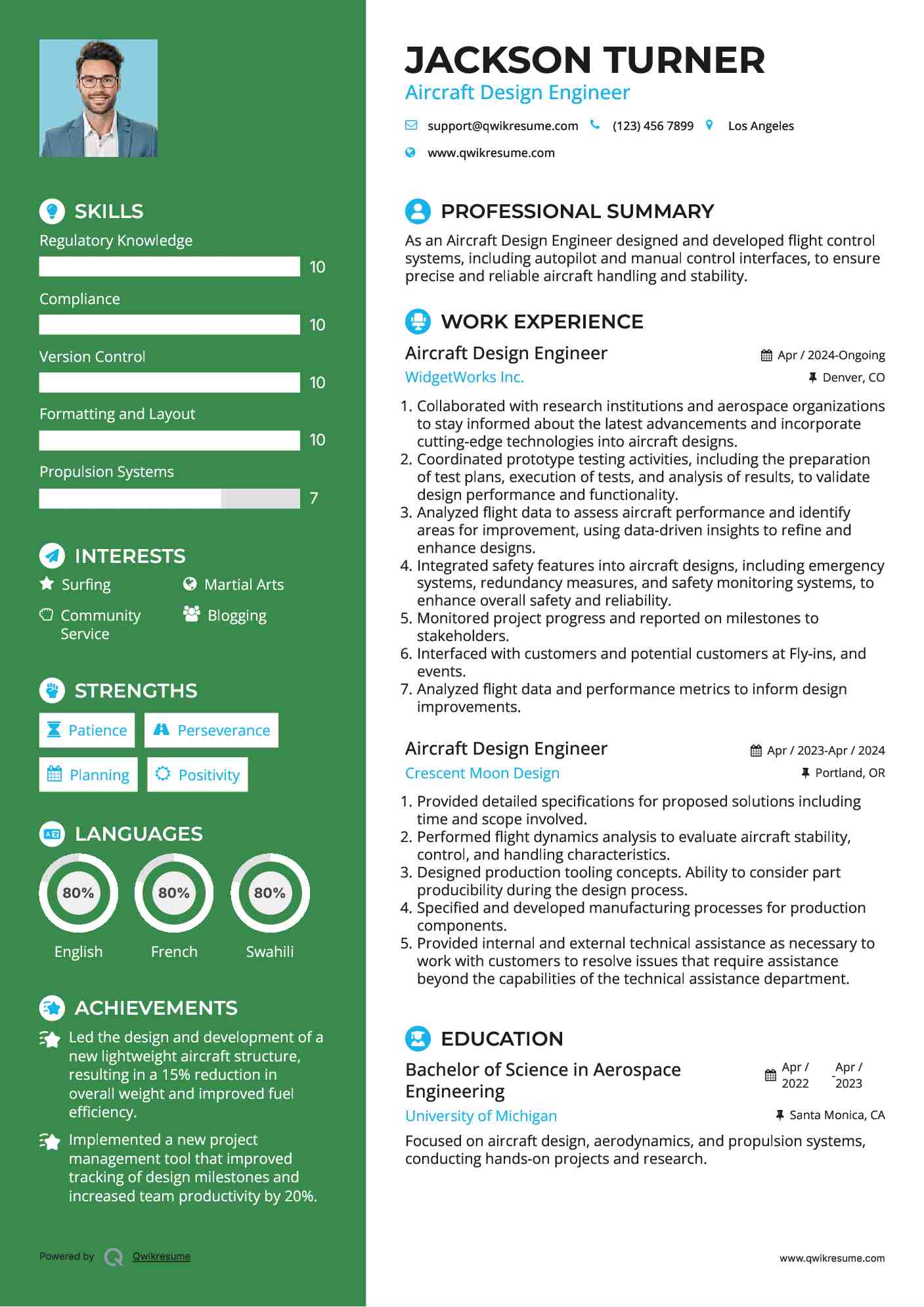 Aircraft Design Engineer Resume Template