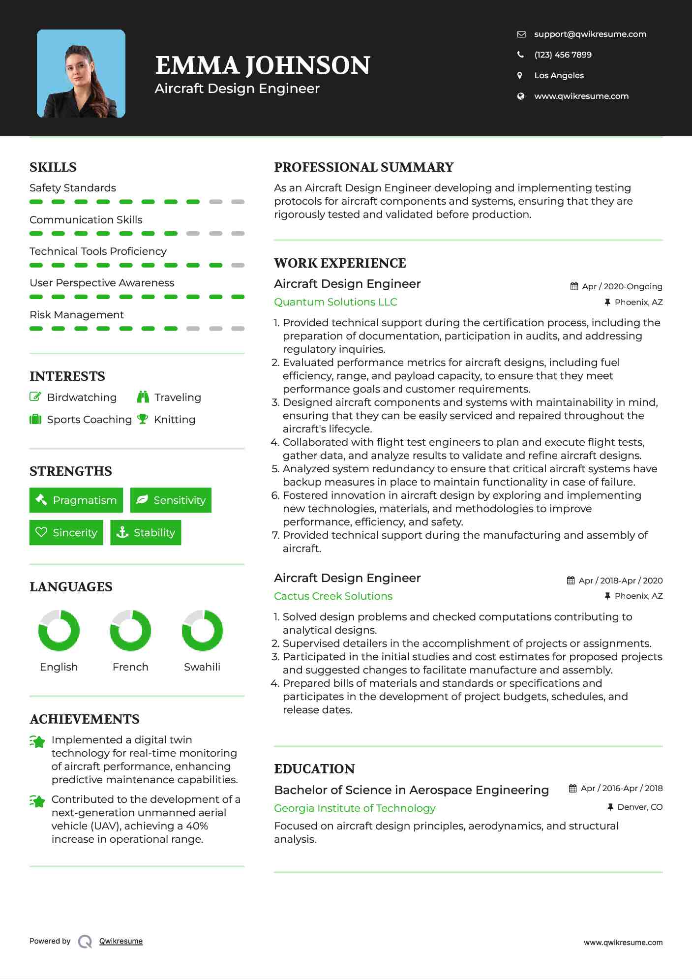 Aircraft Design Engineer Resume Format