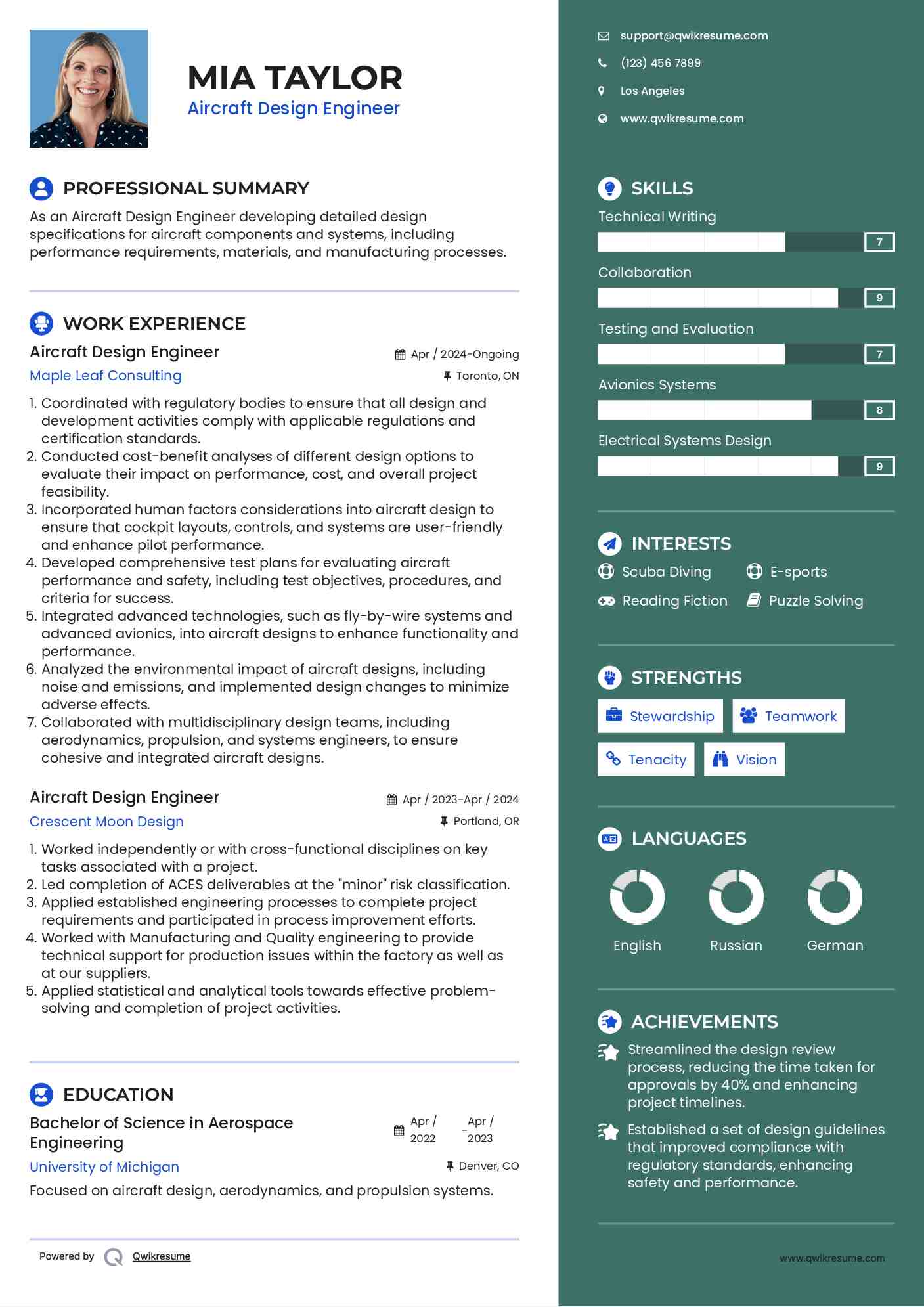 Aircraft Design Engineer Resume Format