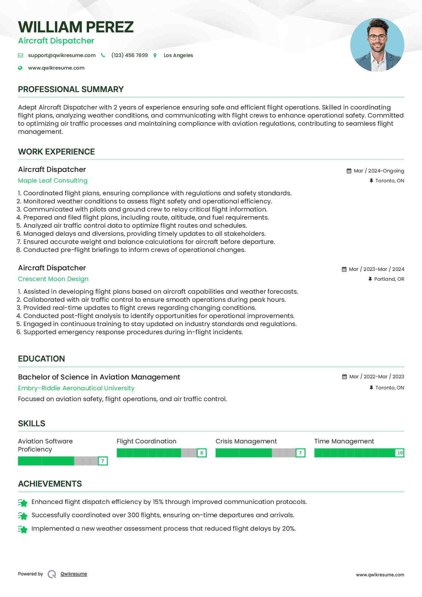 Aircraft Dispatcher Resume Format