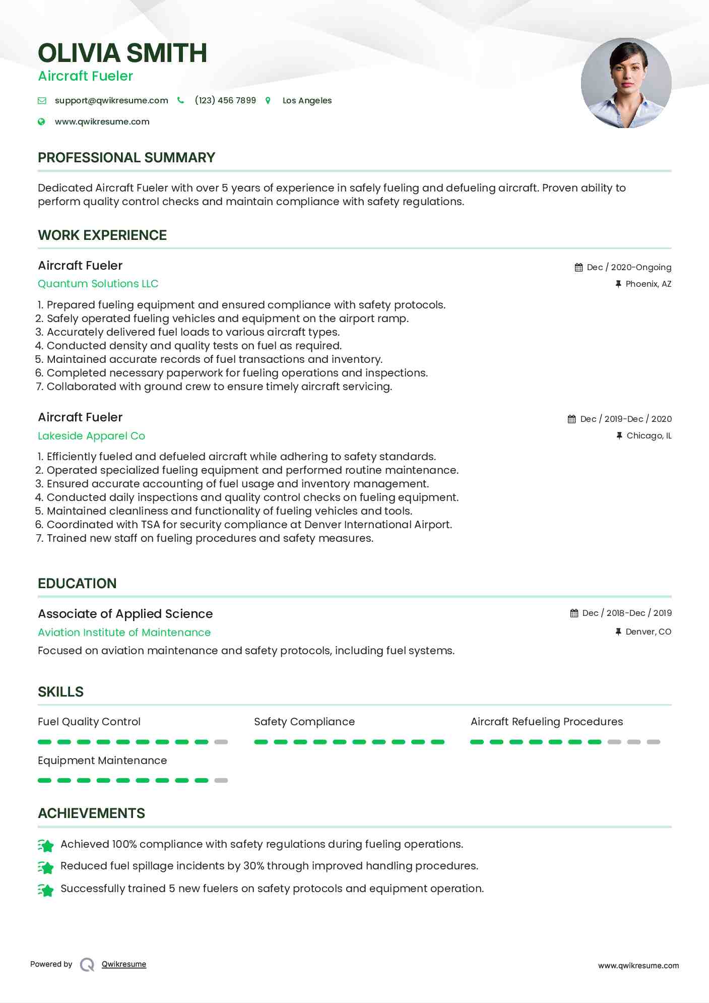 Aircraft Fueler Resume Model