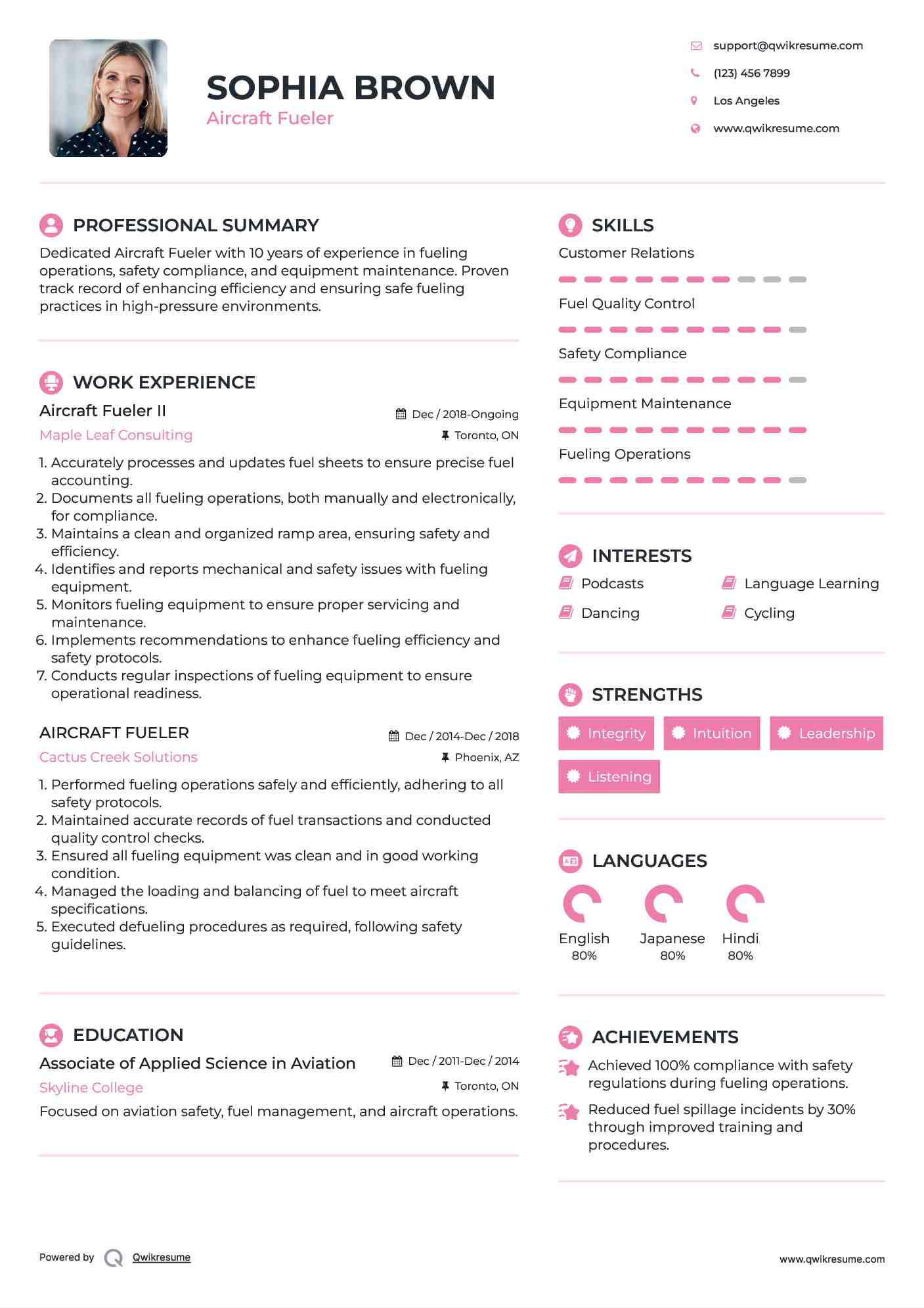 Aircraft Fueler II Resume Sample