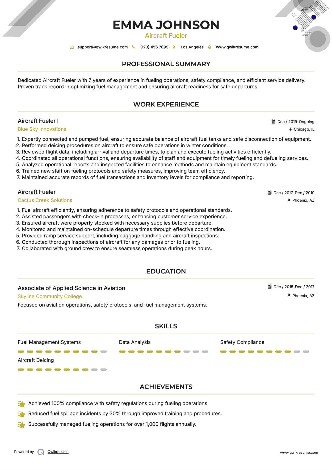 Aircraft Fueler I Resume Model