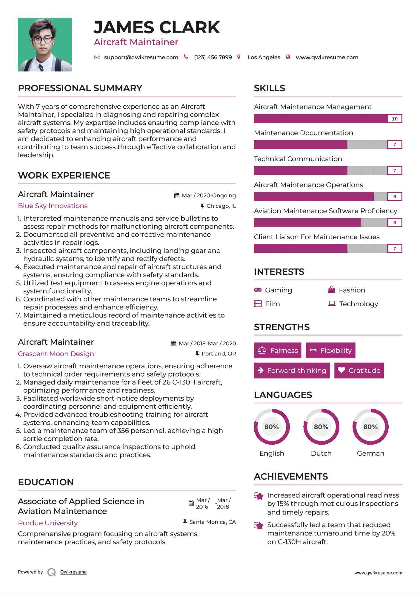 Aircraft Maintainer Resume Model