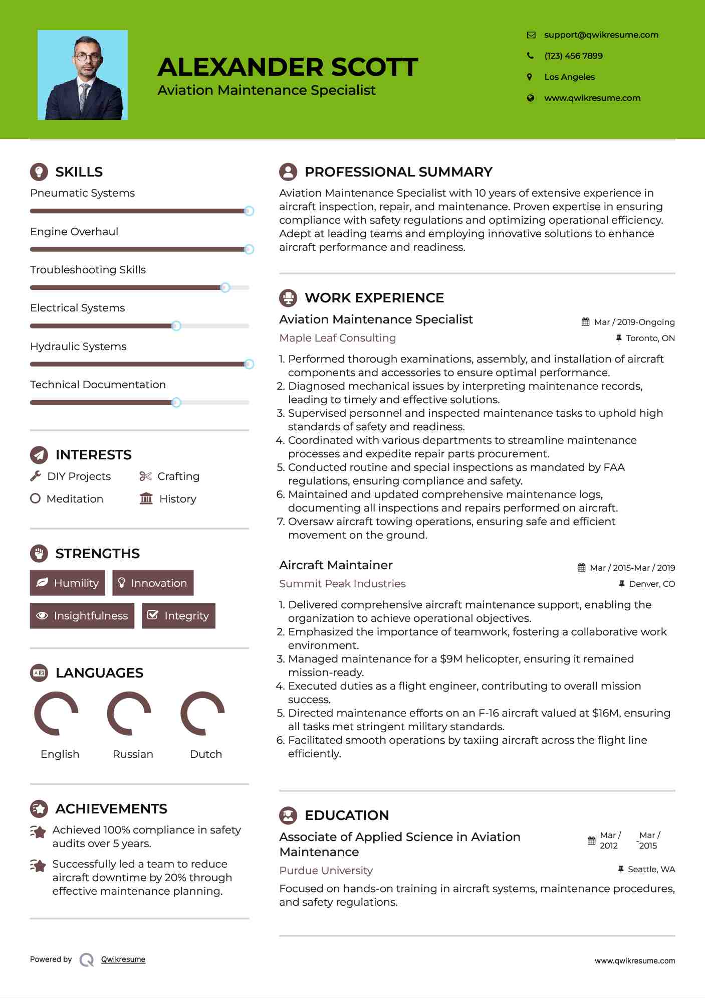 Aviation Maintenance Specialist Resume Model